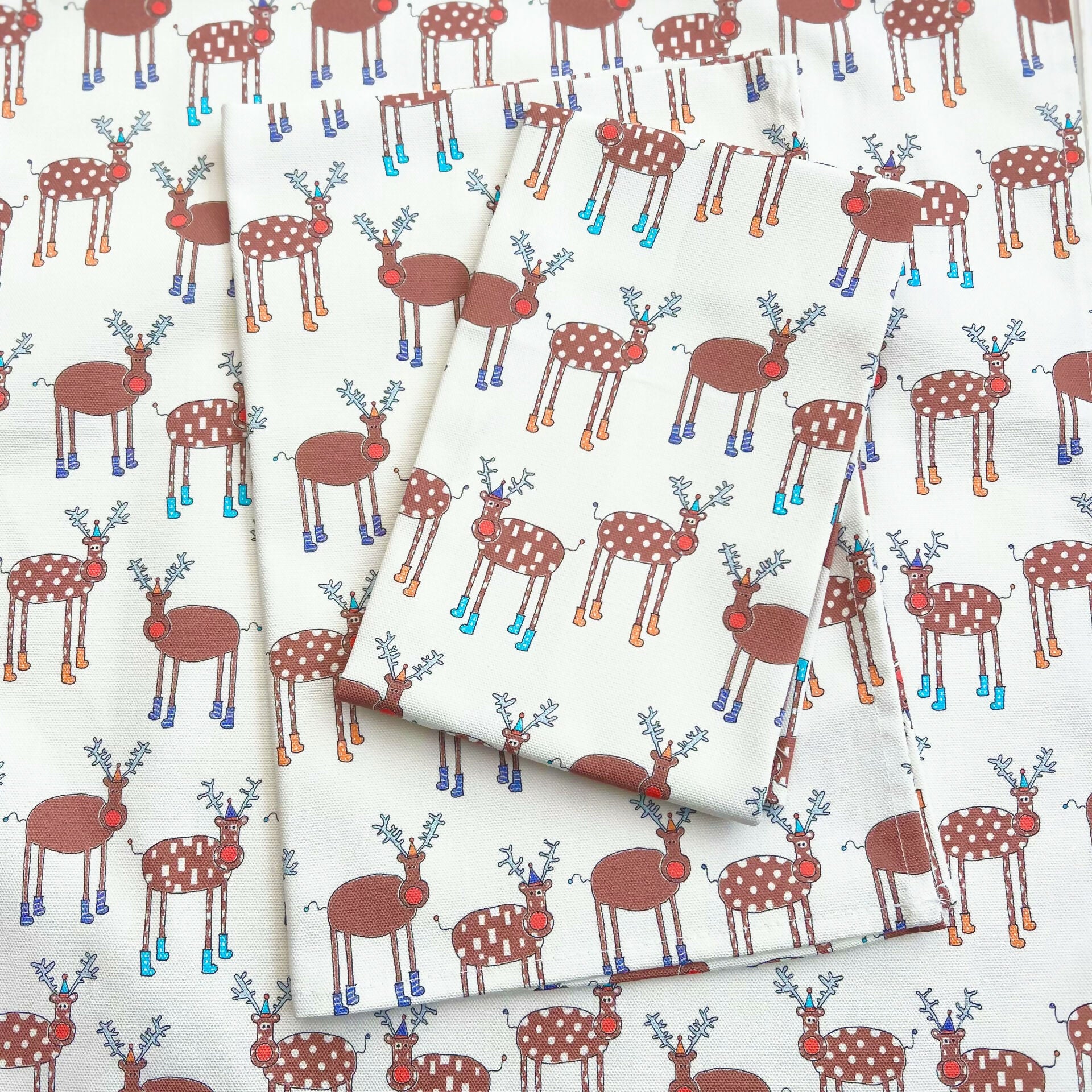 Christmas Organic Cotton Tea Towel - Jolly Reindeers