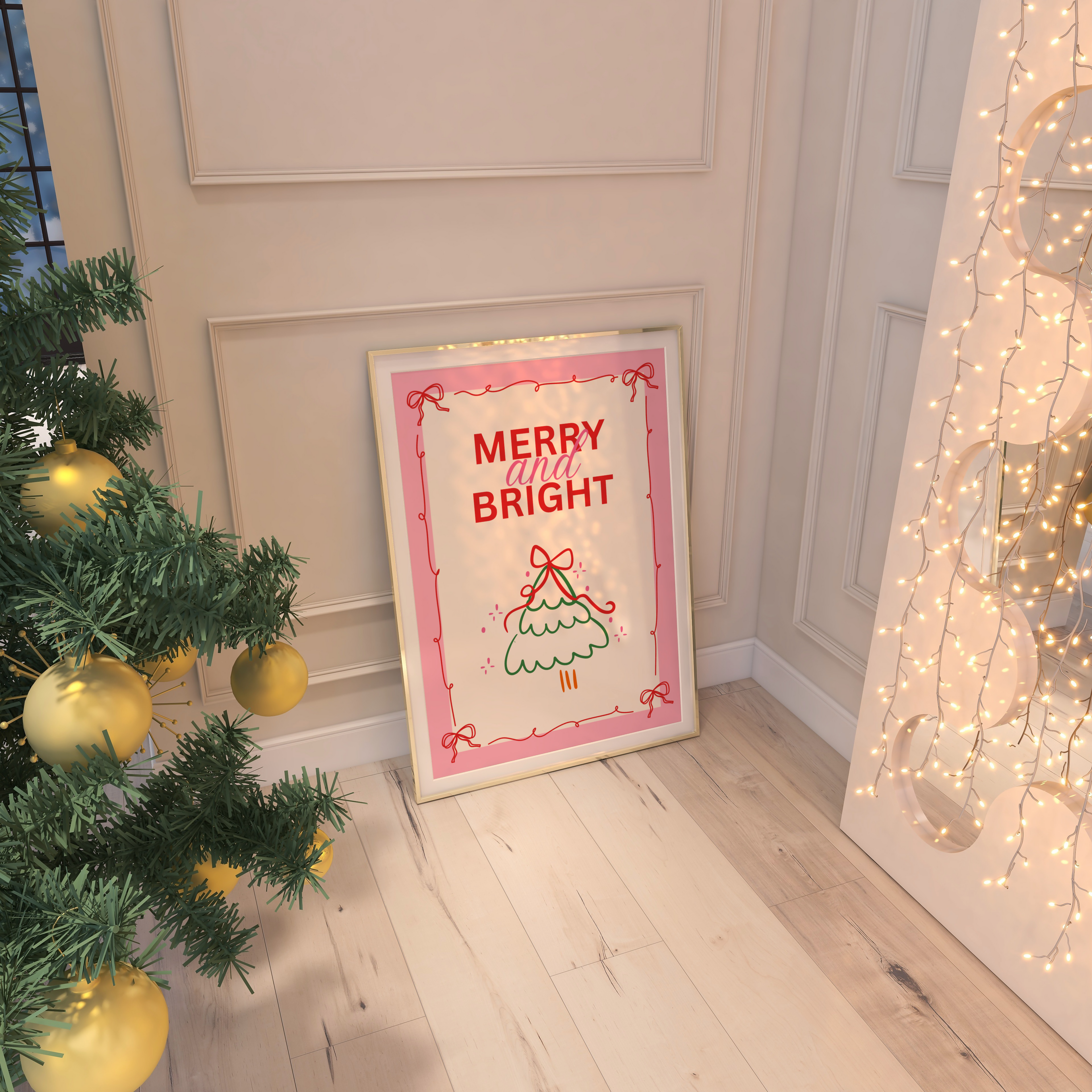 MERRY & BRIGHT CHRISTMAS WALL ART PRINT