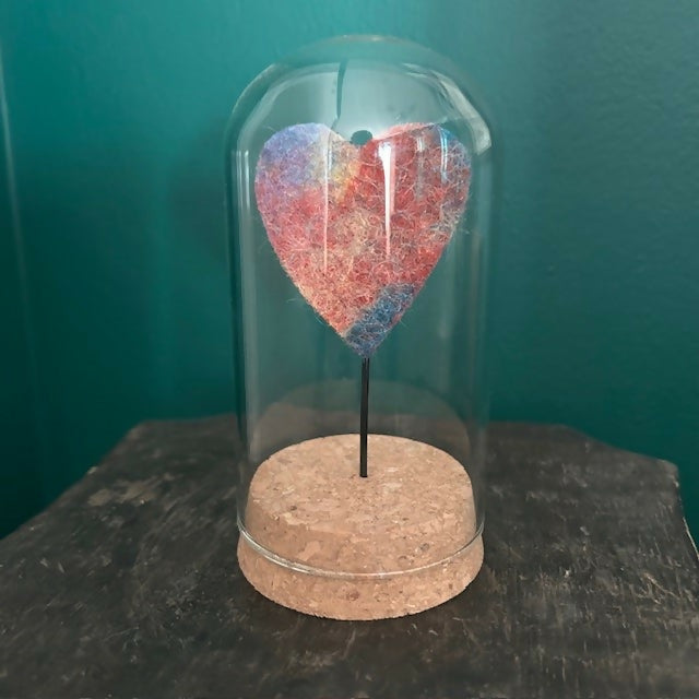 Lovely Glass Dome Featuring A Colourful Felted Heart