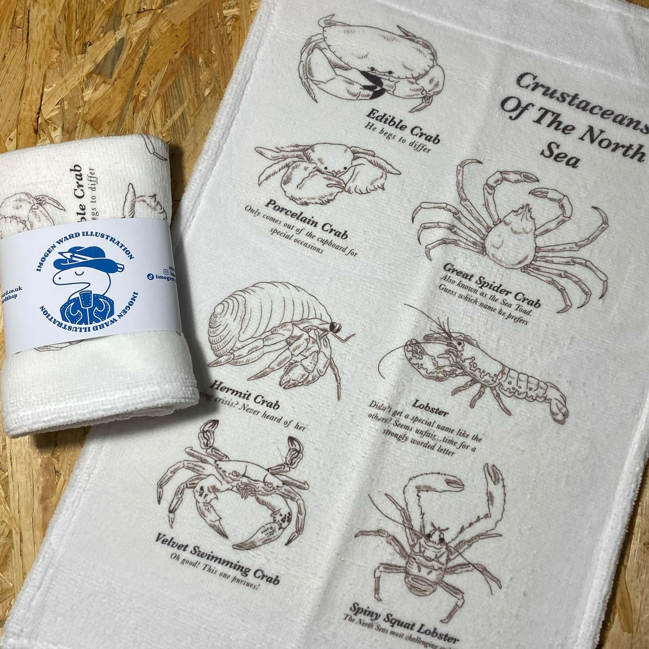 Crustaceans of the North Sea - Handprinted, illustrated Tea Towel