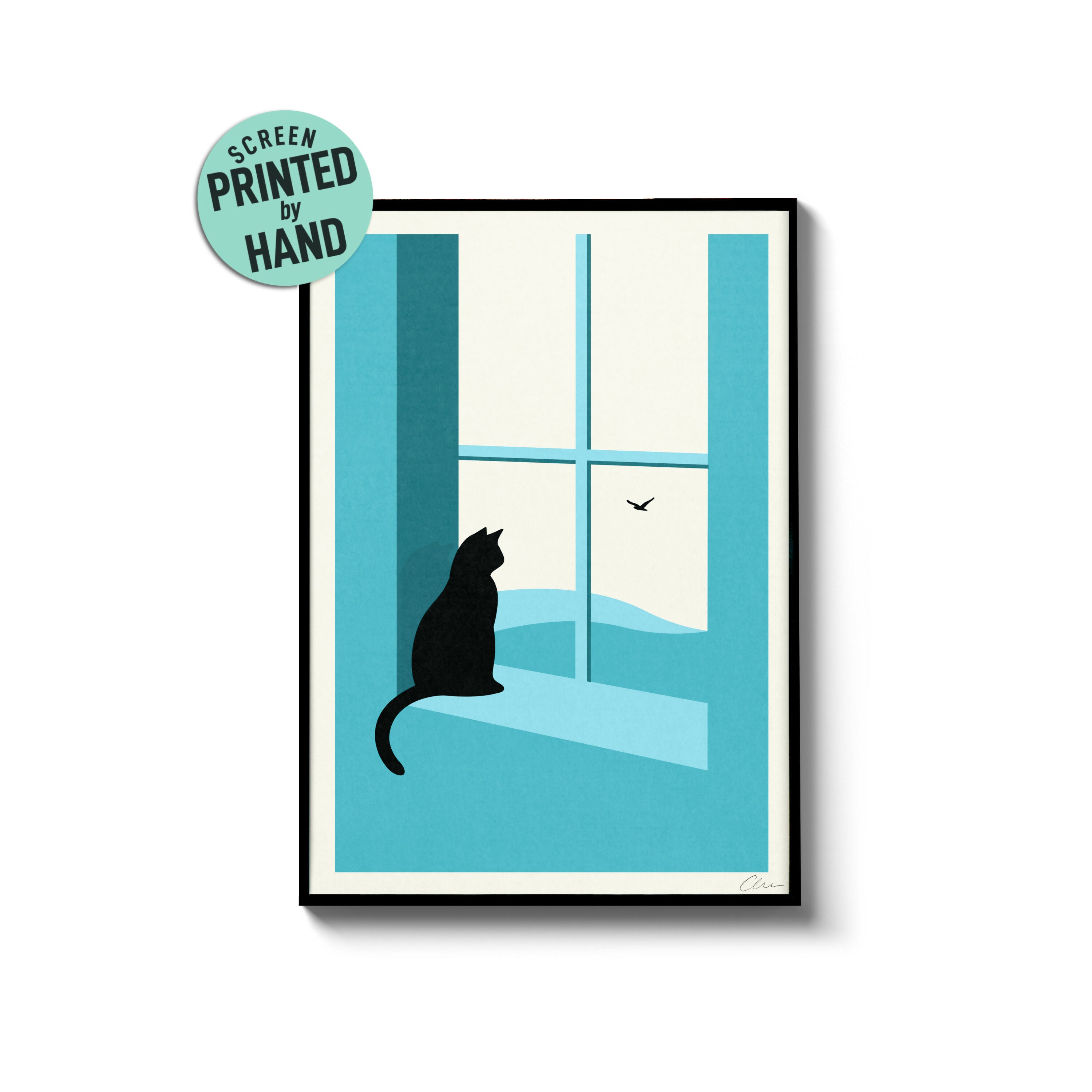 Watching Through The Window, Cat A4 Print