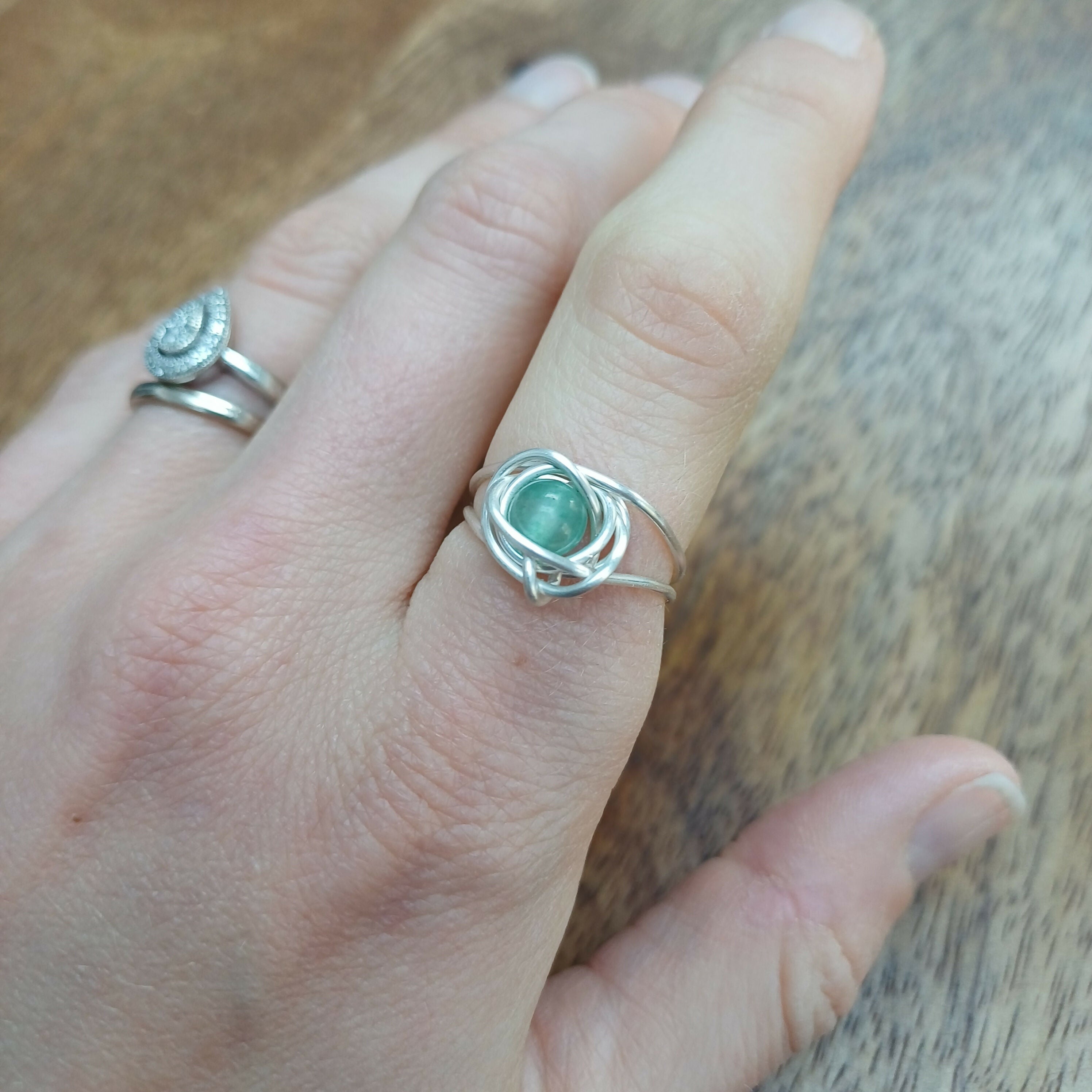 Green Aventurine Wire Wrapped Adjustable Ring