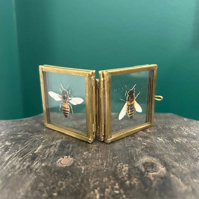 Lovely Faux Paper European Honey Bees In An Antique Inspired Mini Book Frame