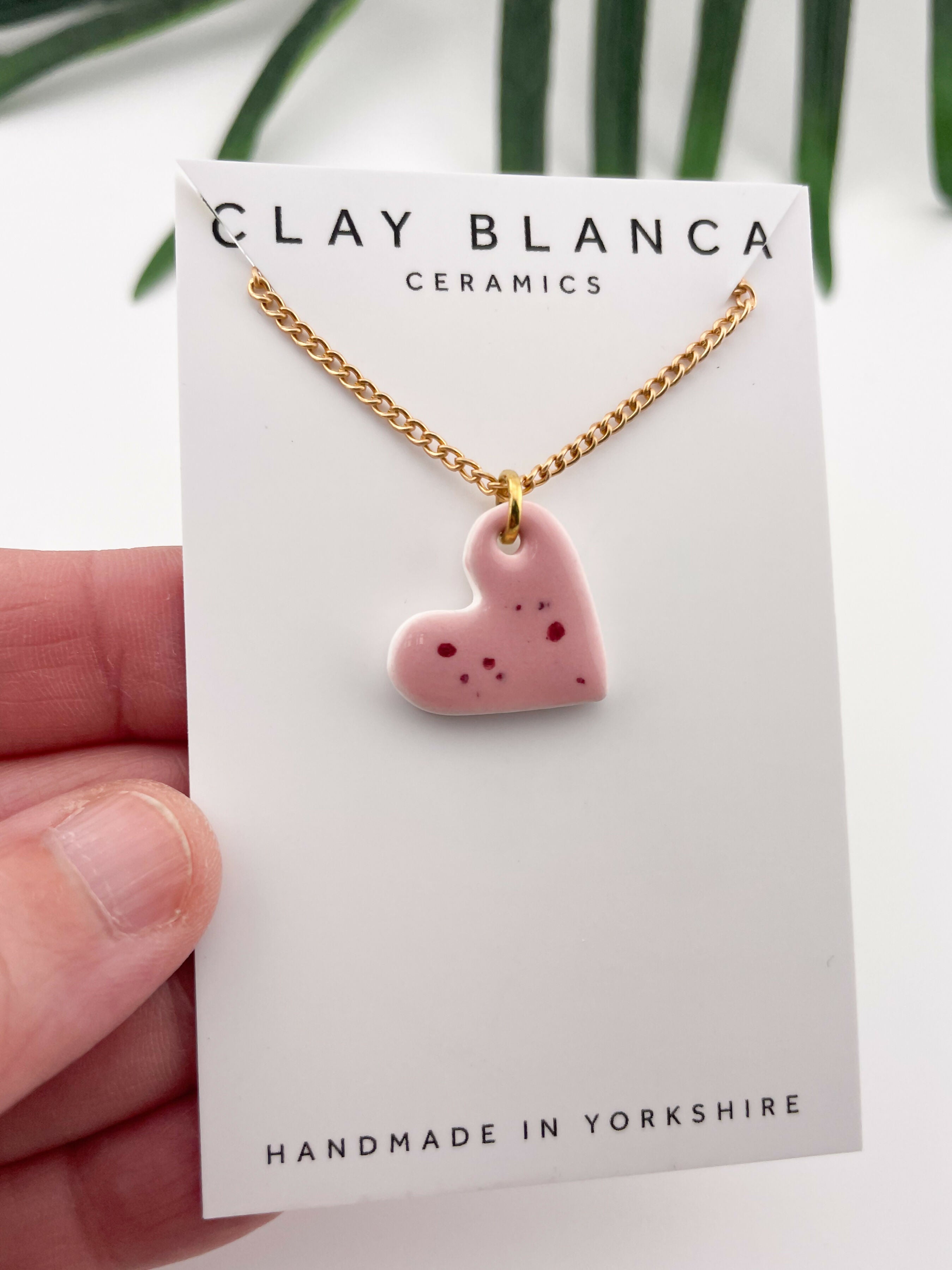 Small Speckled Pink Heart Necklace