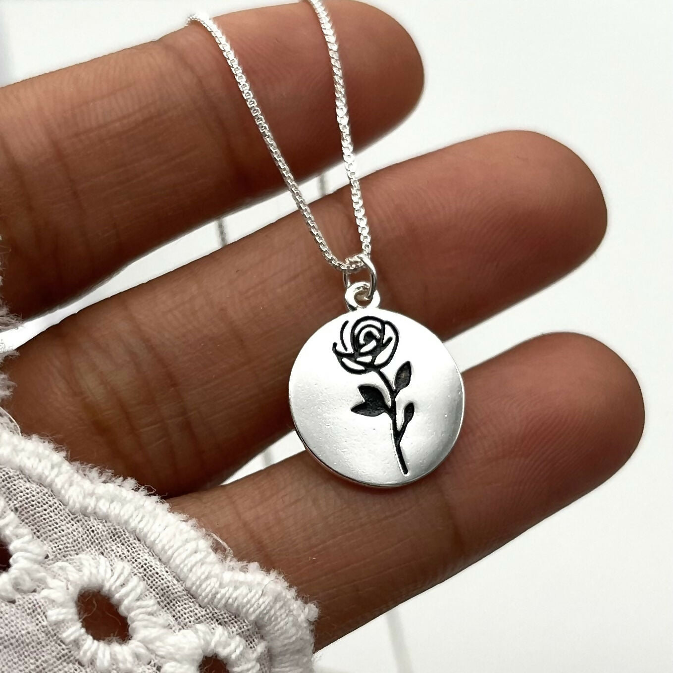 Sterling Silver Rose Necklace