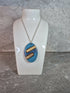 Unique Hand Crafted Double Sided Cyan and Blue Oval Pendant with Crackle Effect - Wood and Resin