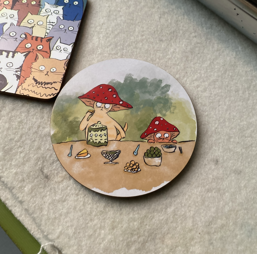 Mushroom Cats Cork Coaster