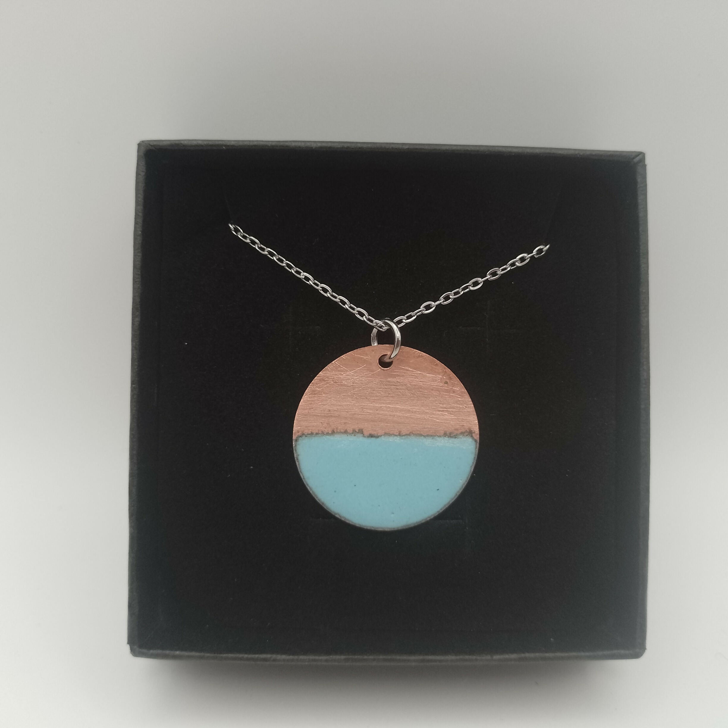 Powder Blue Half Enamel Half Circle Copper Pendant