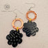 Black Doodle Flower & Hand-Hammered Copper Earrings