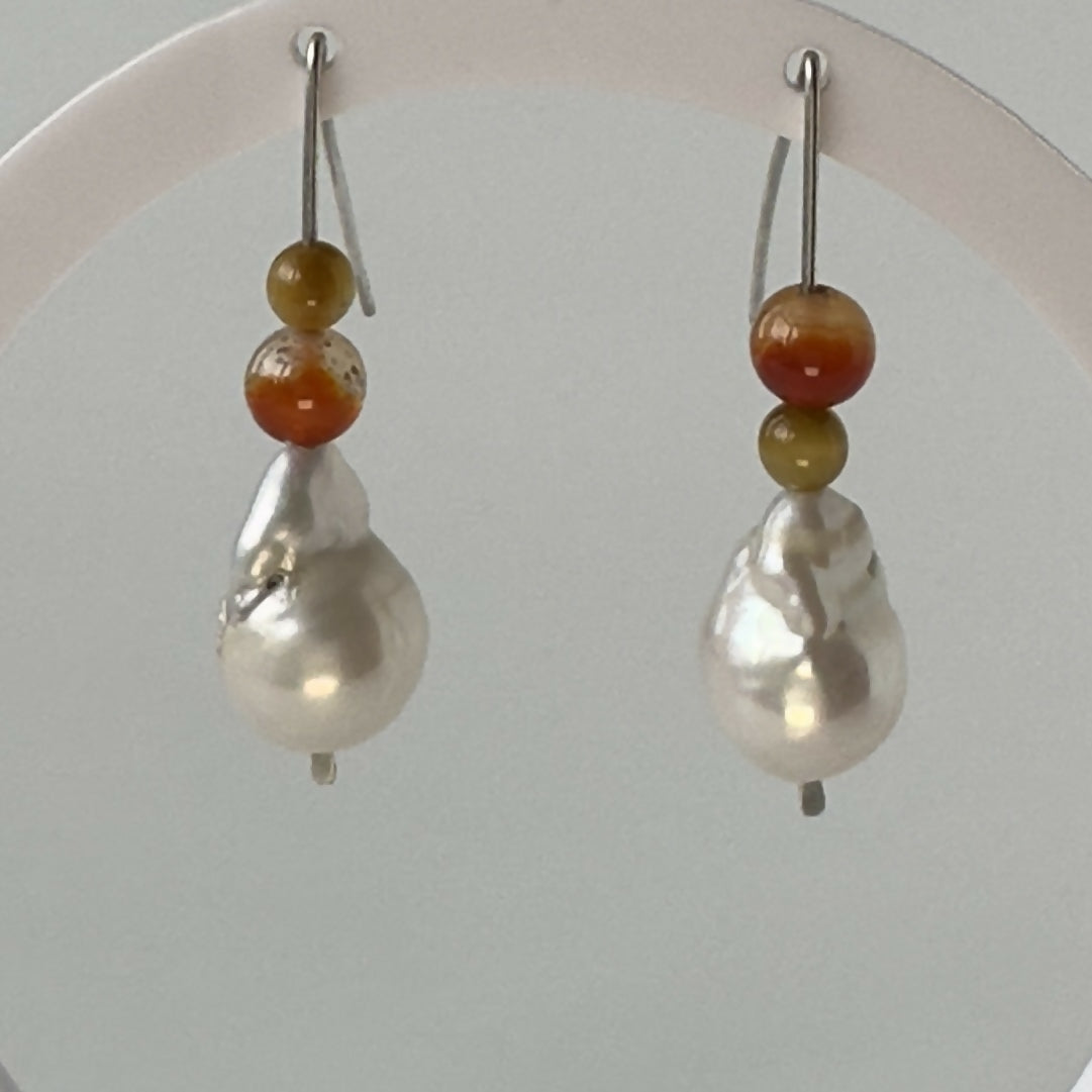 HEALING CRYSTAL & STERLING SILVER SOLAR PLEXUS CHAKRA EARRINGS WITH BAROQUE PEARLS