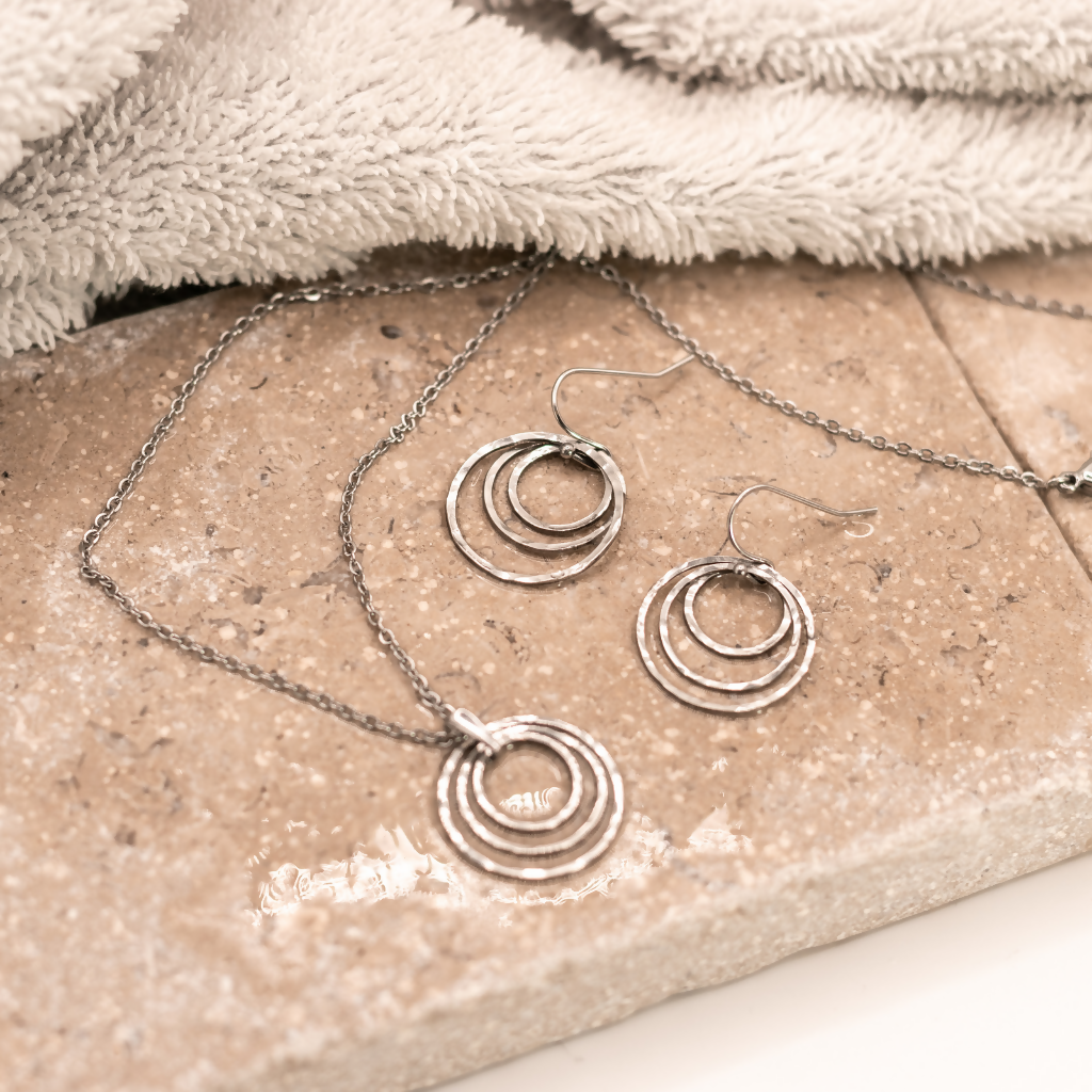 Hammered Triple Circle Stainless Steel Earrings