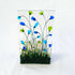 Handmade Fused Glass Tea Light Holder with Blue & Green Flowers
