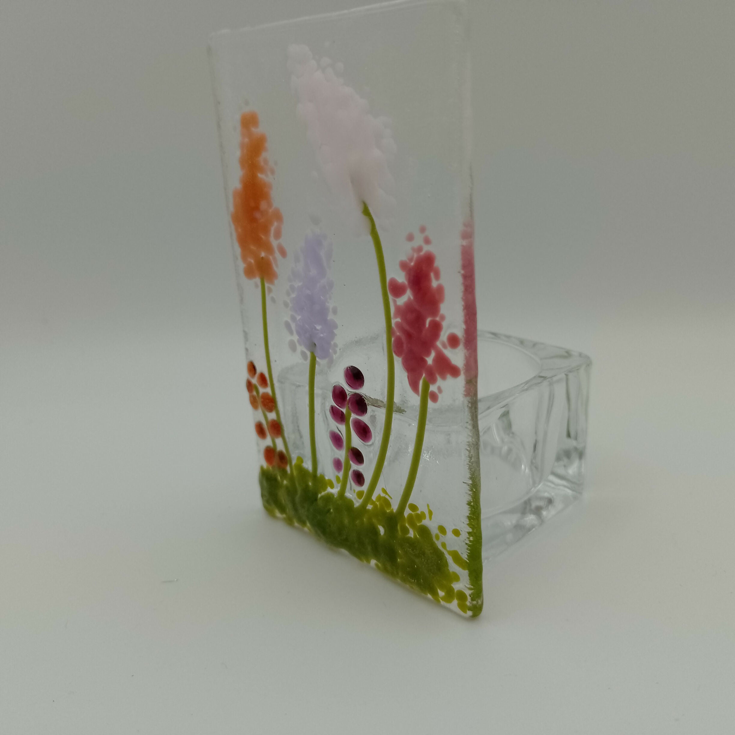 Fused Glass Pink and Purple Flower Tealight