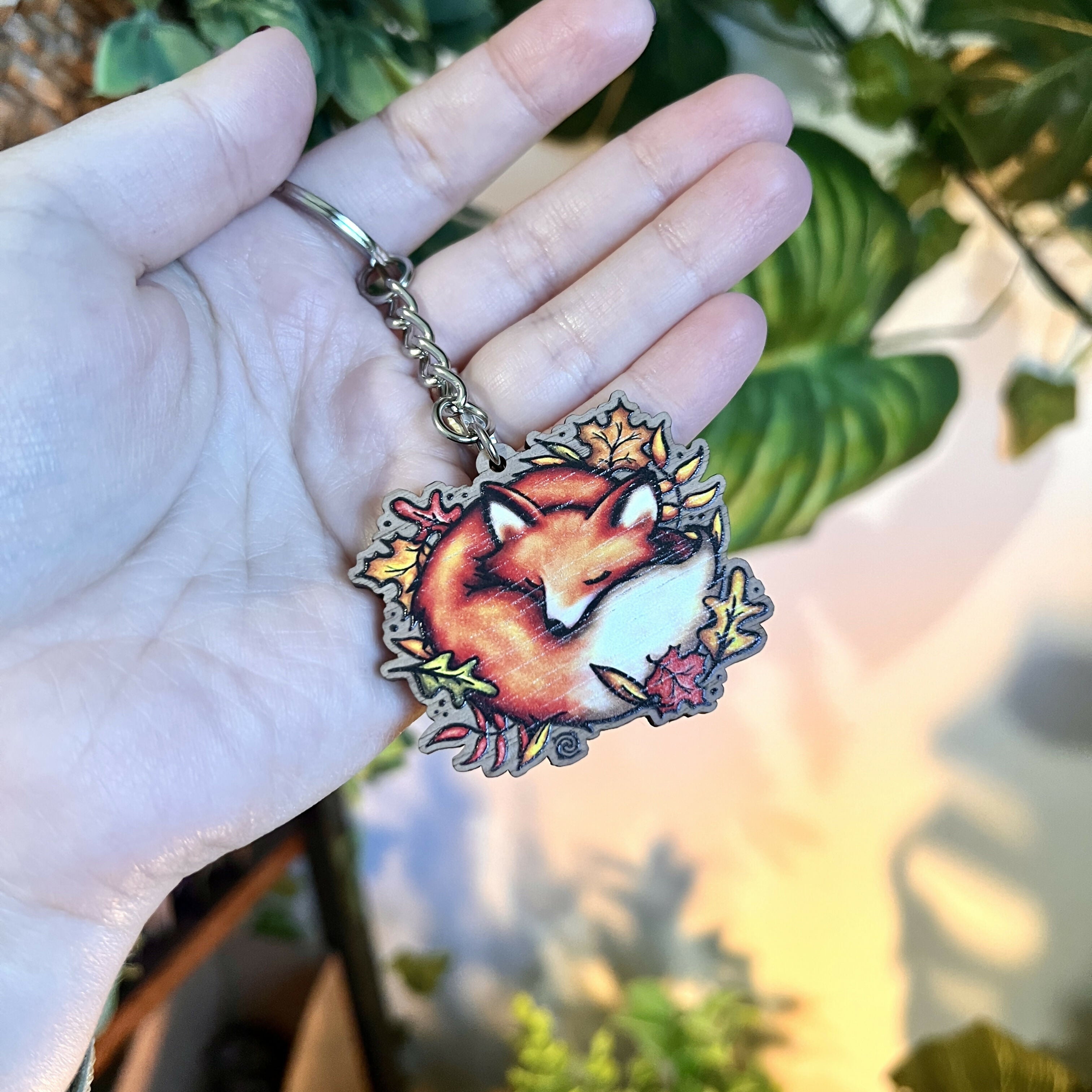 Sleeping Fox Wooden Keyring