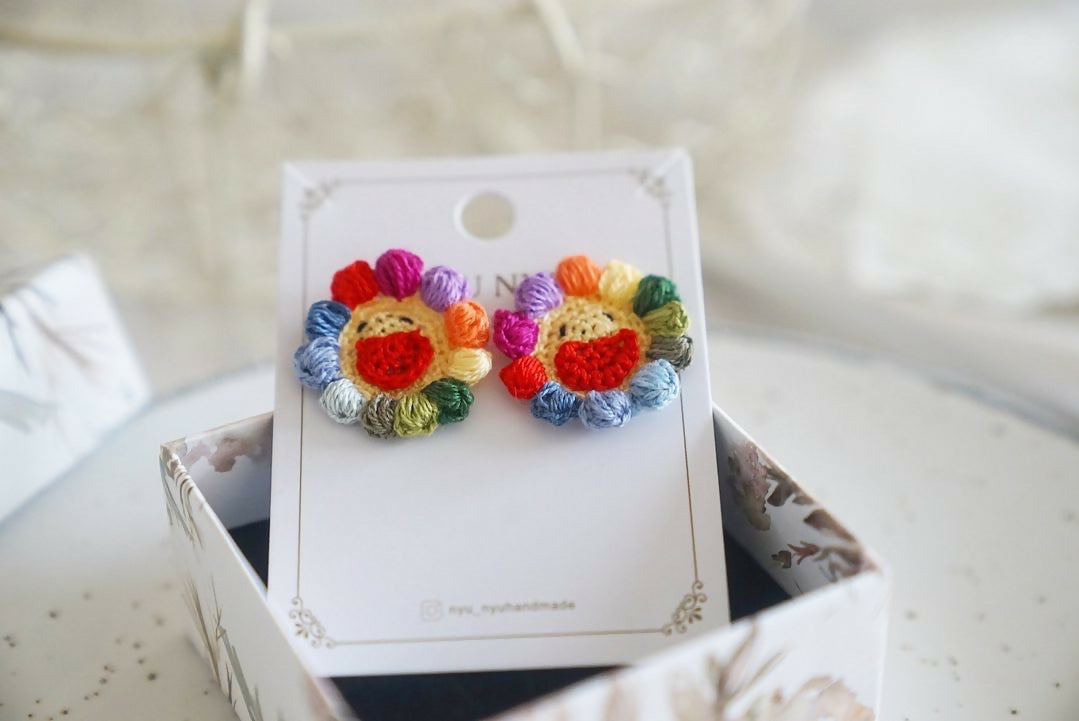 Rainbow Flower Smiley Face Earrings