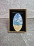 Unique Hand Crafted Double Sided Blue, Cyan, Ivory and Sand Large Oval Pendant - Wood and Resin