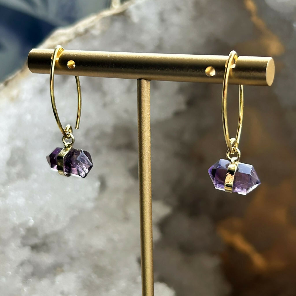 Handmade Gold Vermeil Double Terminated Amethyst Point Earrings