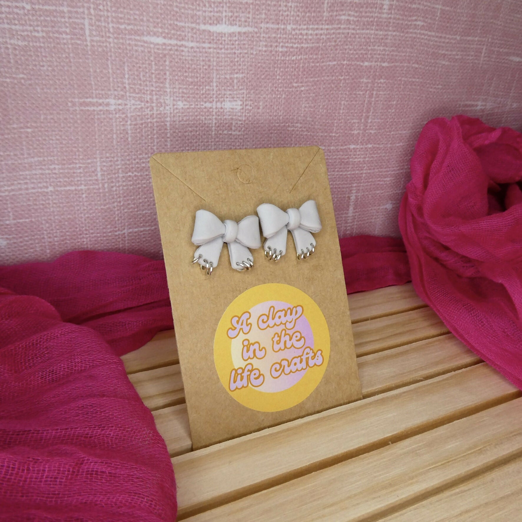 Punky Grey Bow Shaped Stud Polymer Clay Earrings