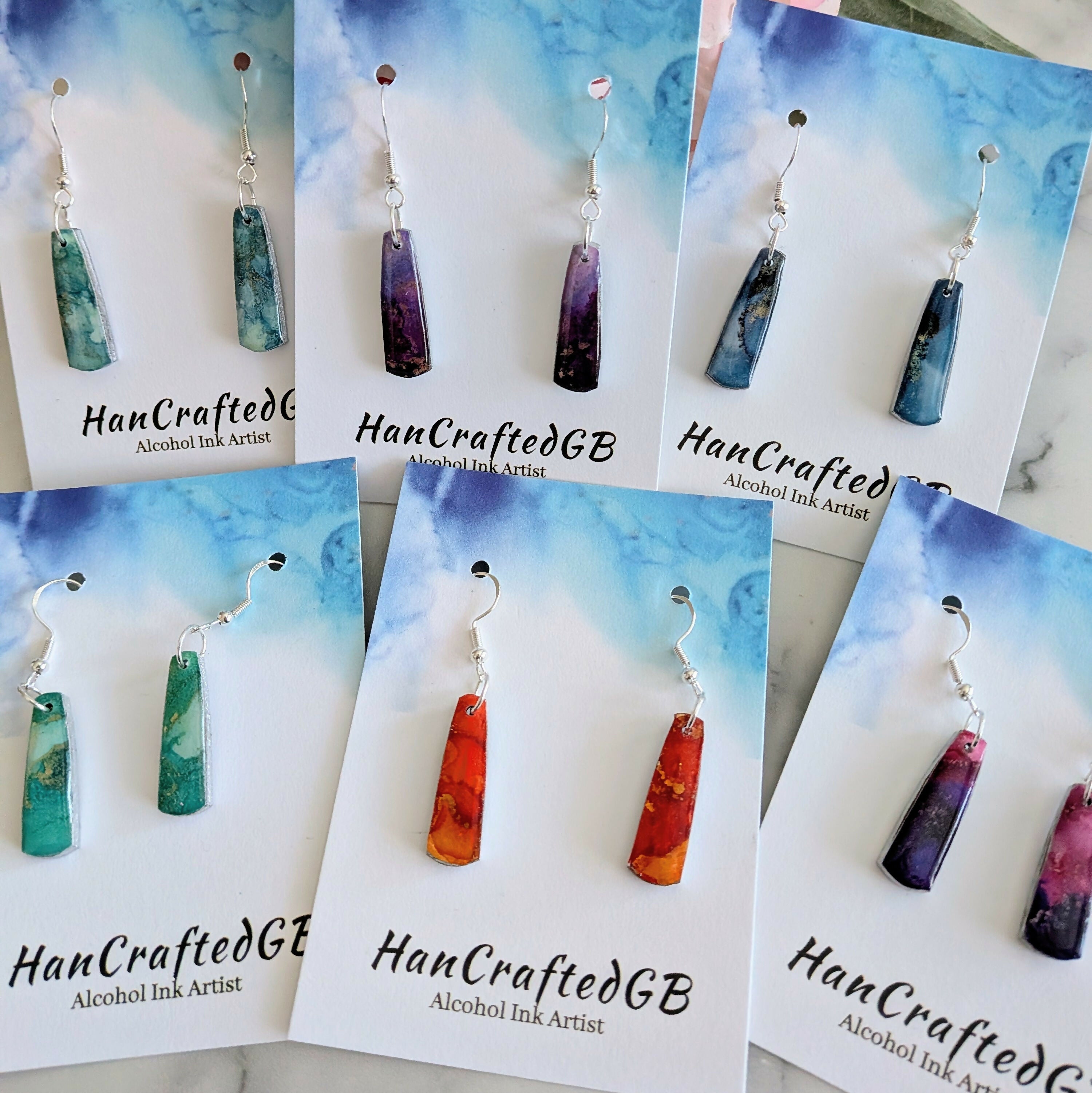 Mini Colourful Silver Dangle Earrings, Multi Coloured, Alcohol Ink Art