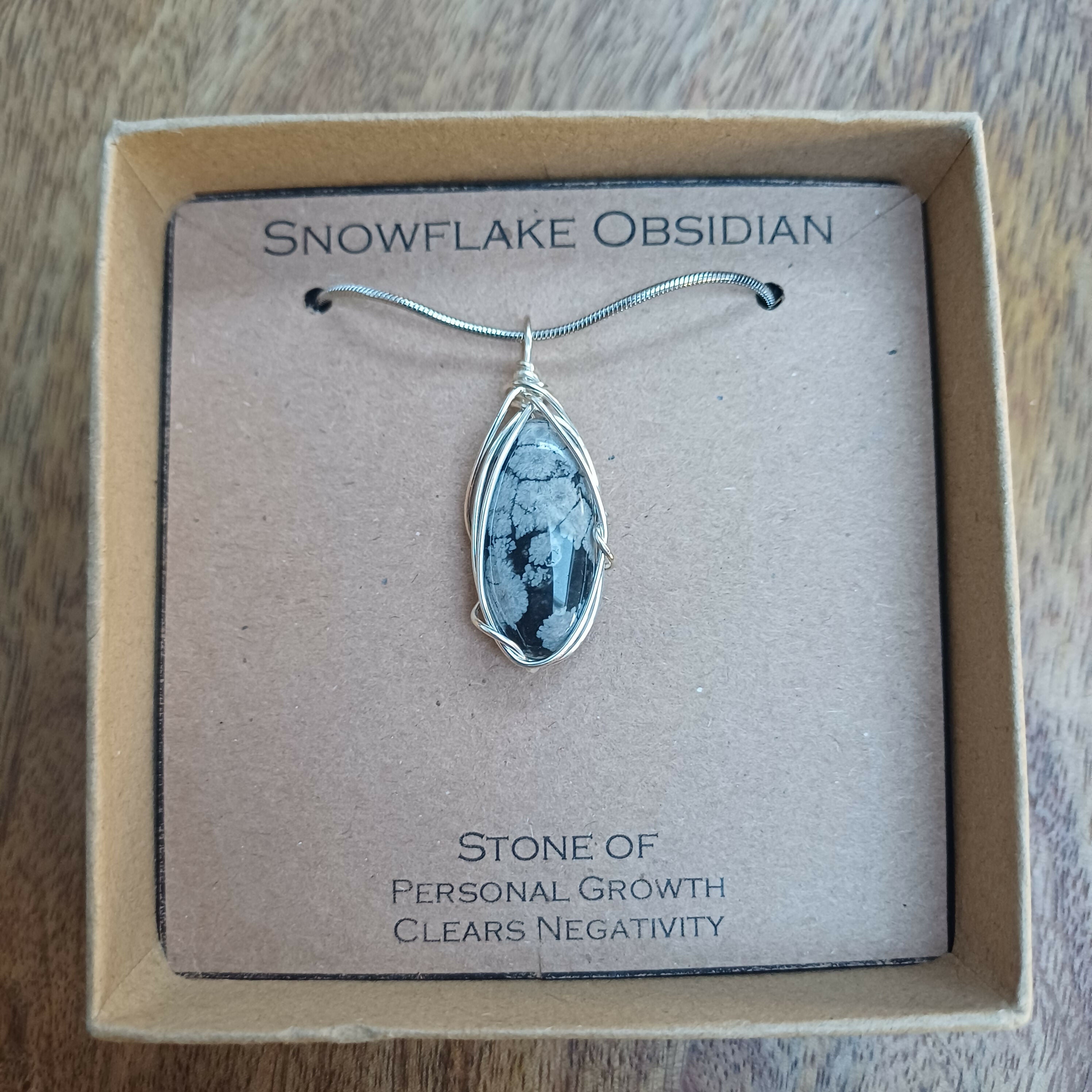 Snowflake Obsidian Wire Wrapped Pendant