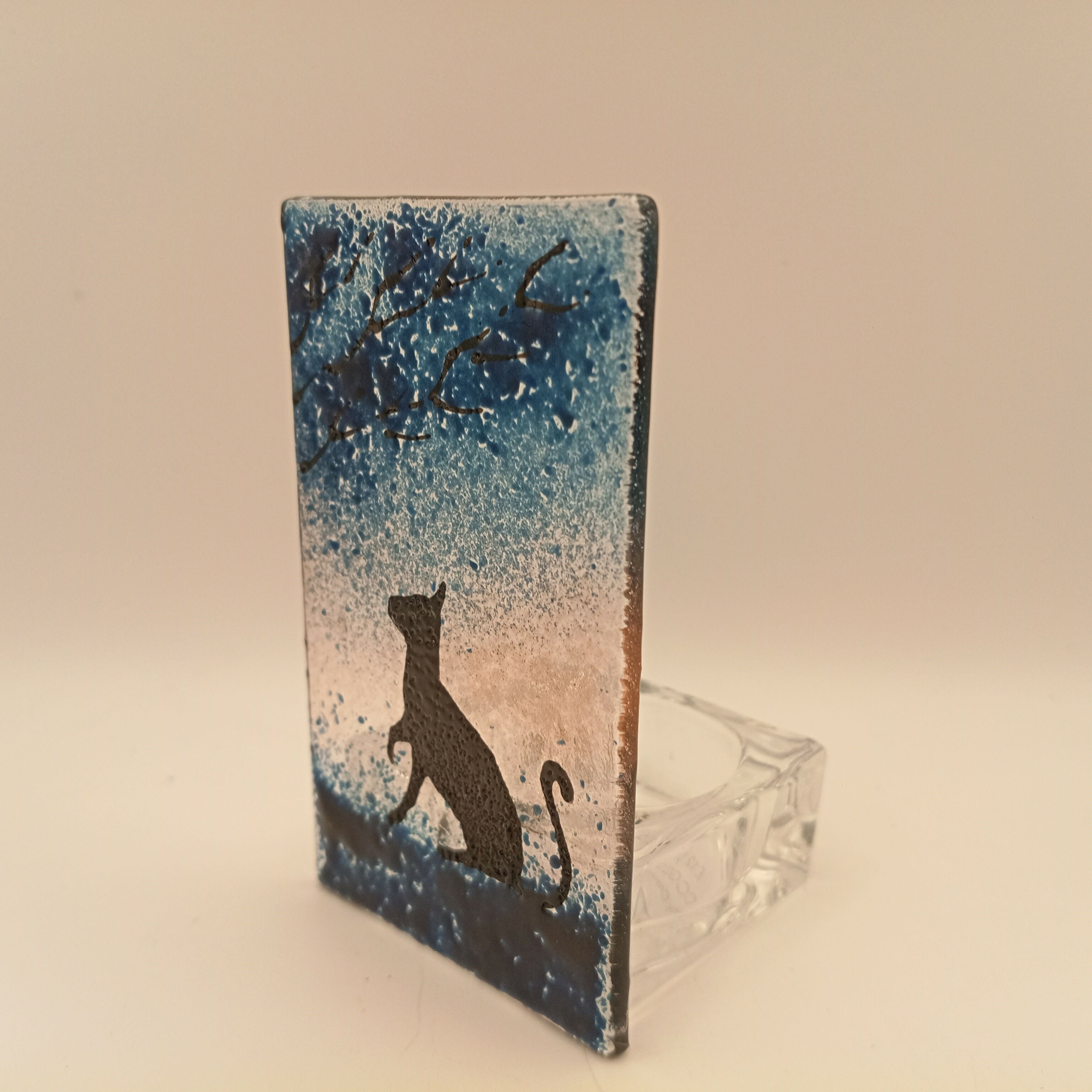 Fused Glass Silhouette Cat Tealight