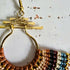 Asian Temple Earrings; Golden Brown Macrame Cord, Gold Hammered Brass Wire Spiral Statement Earrings