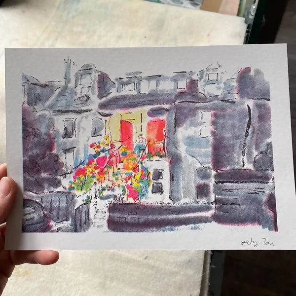Reading in the Garden Riso Print