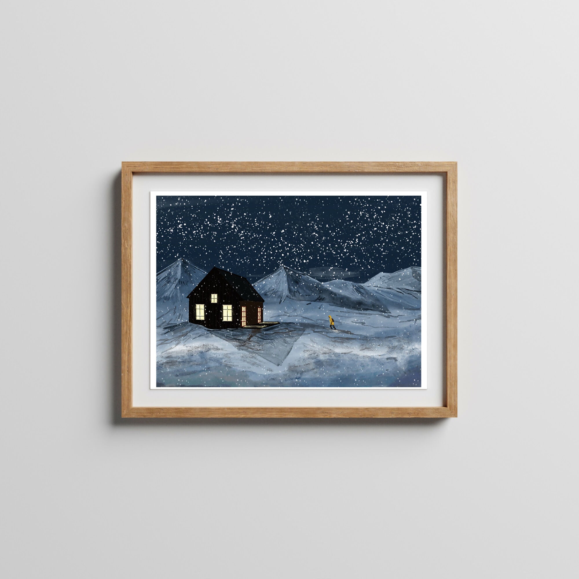 Snowy Icelandic Cabin Art Print