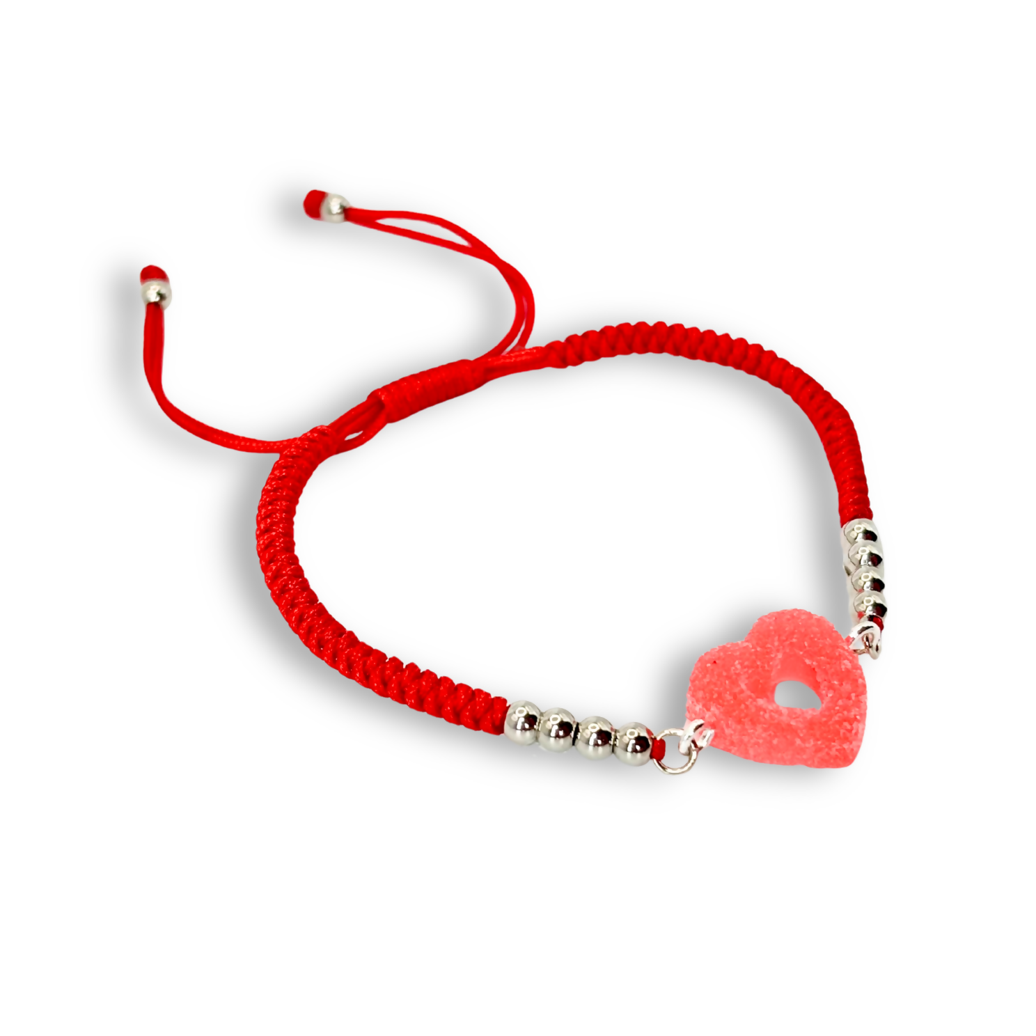 Sugar Coated, Sweetheart Macramé Bracelet in Strawberry