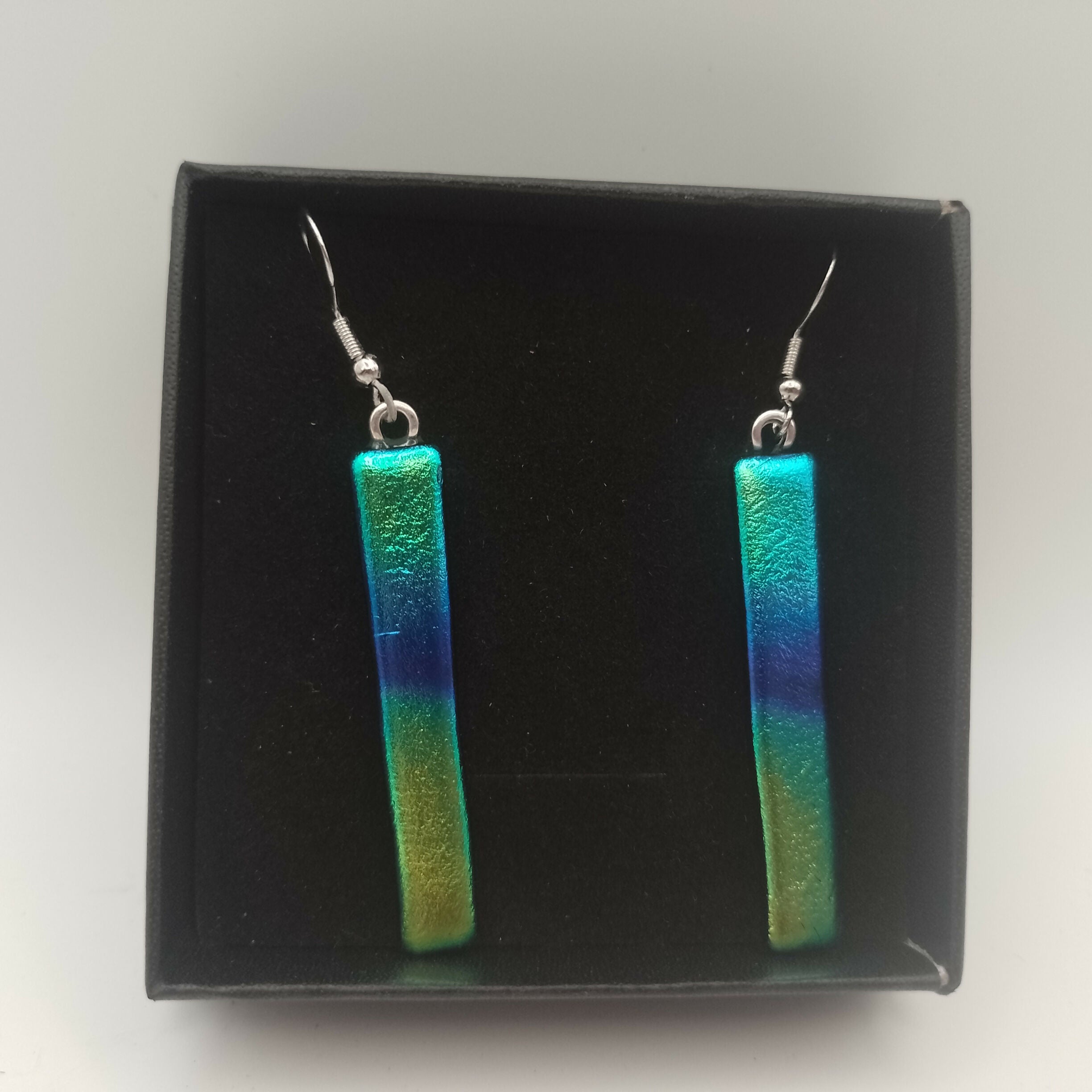 Green, Blue and Gold Dichroic Earrings