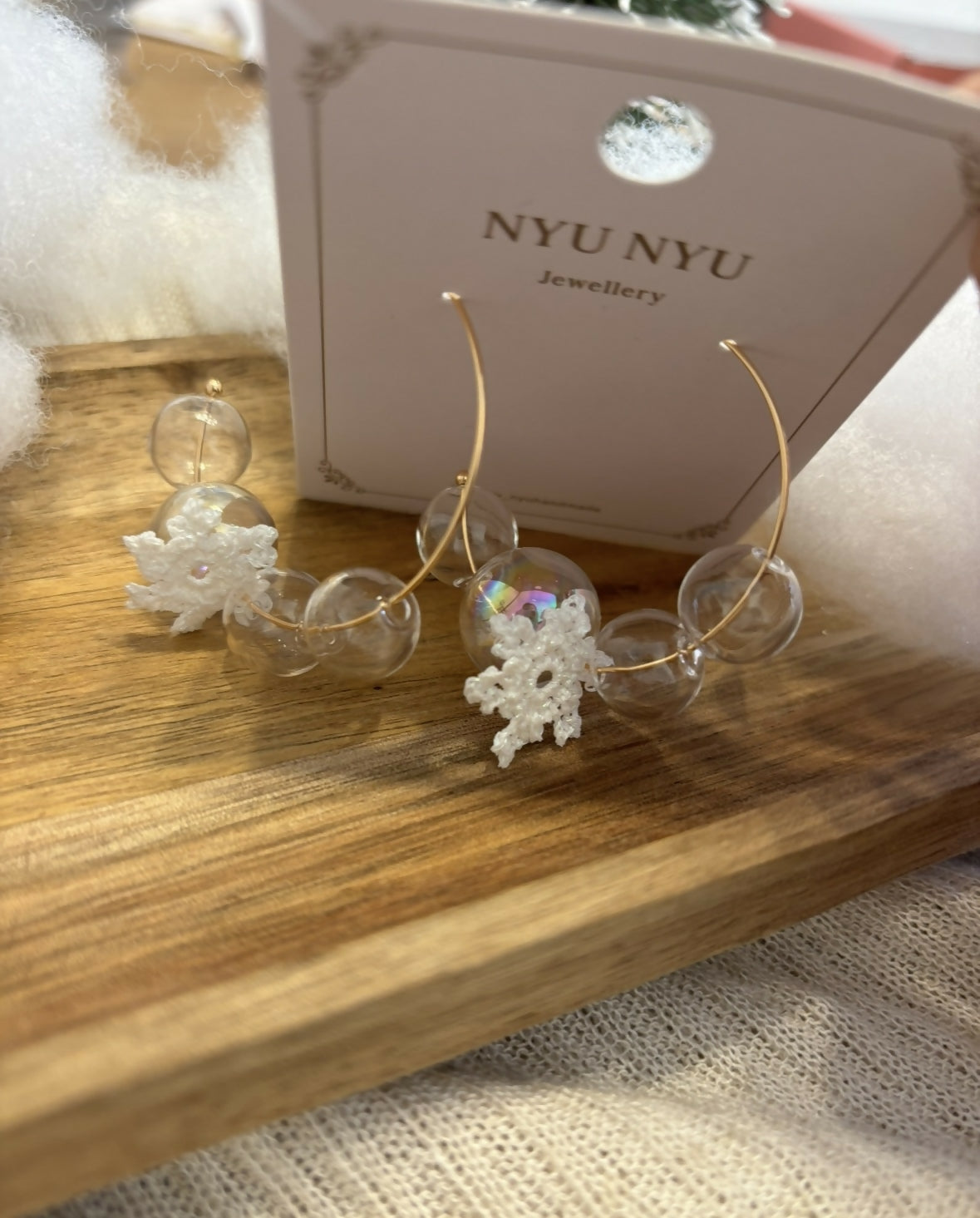 Handmade Micro Crochet Snowflake Hoop Earrings