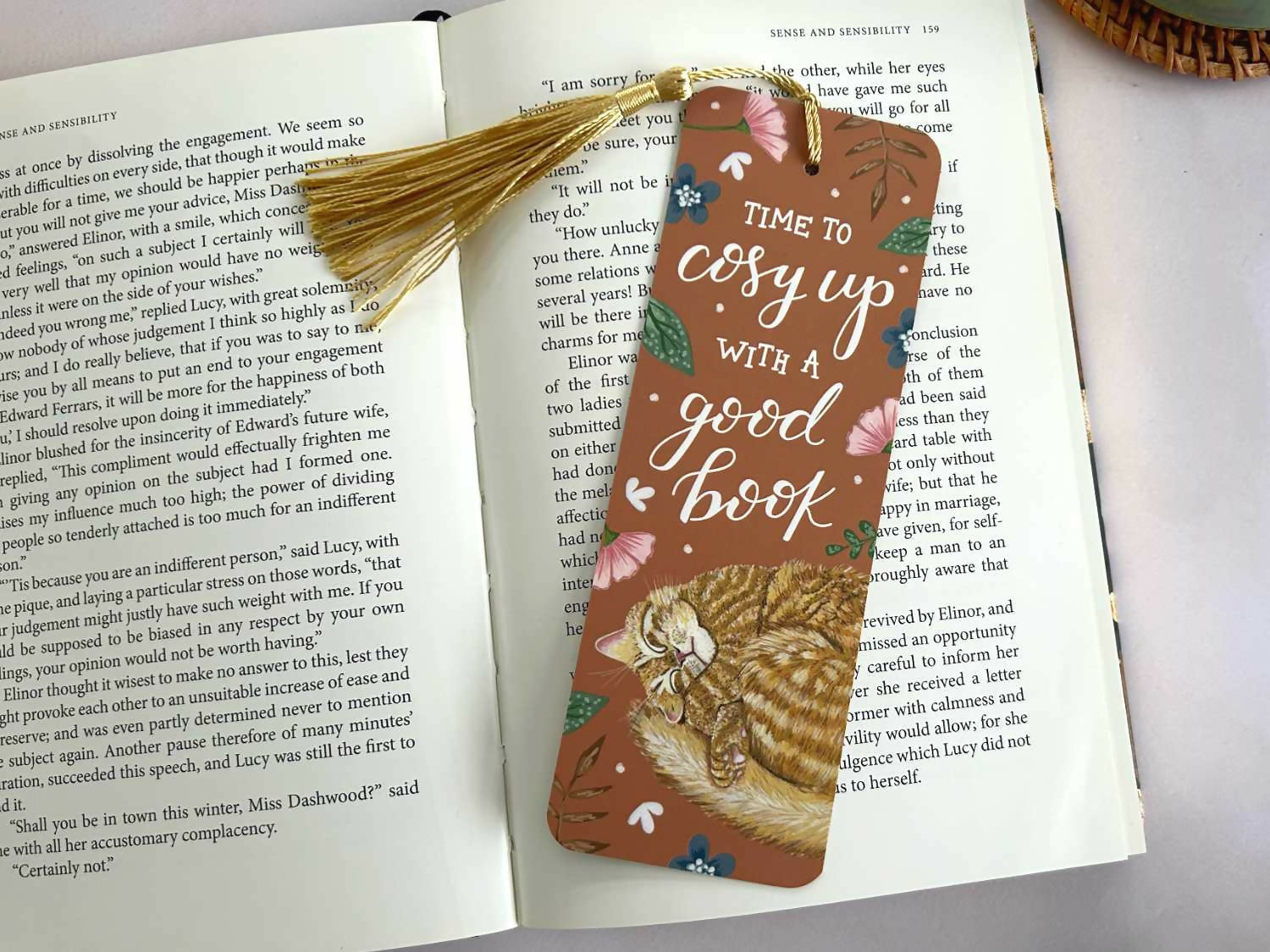 Ginger Tabby Cat Floral Bookmark