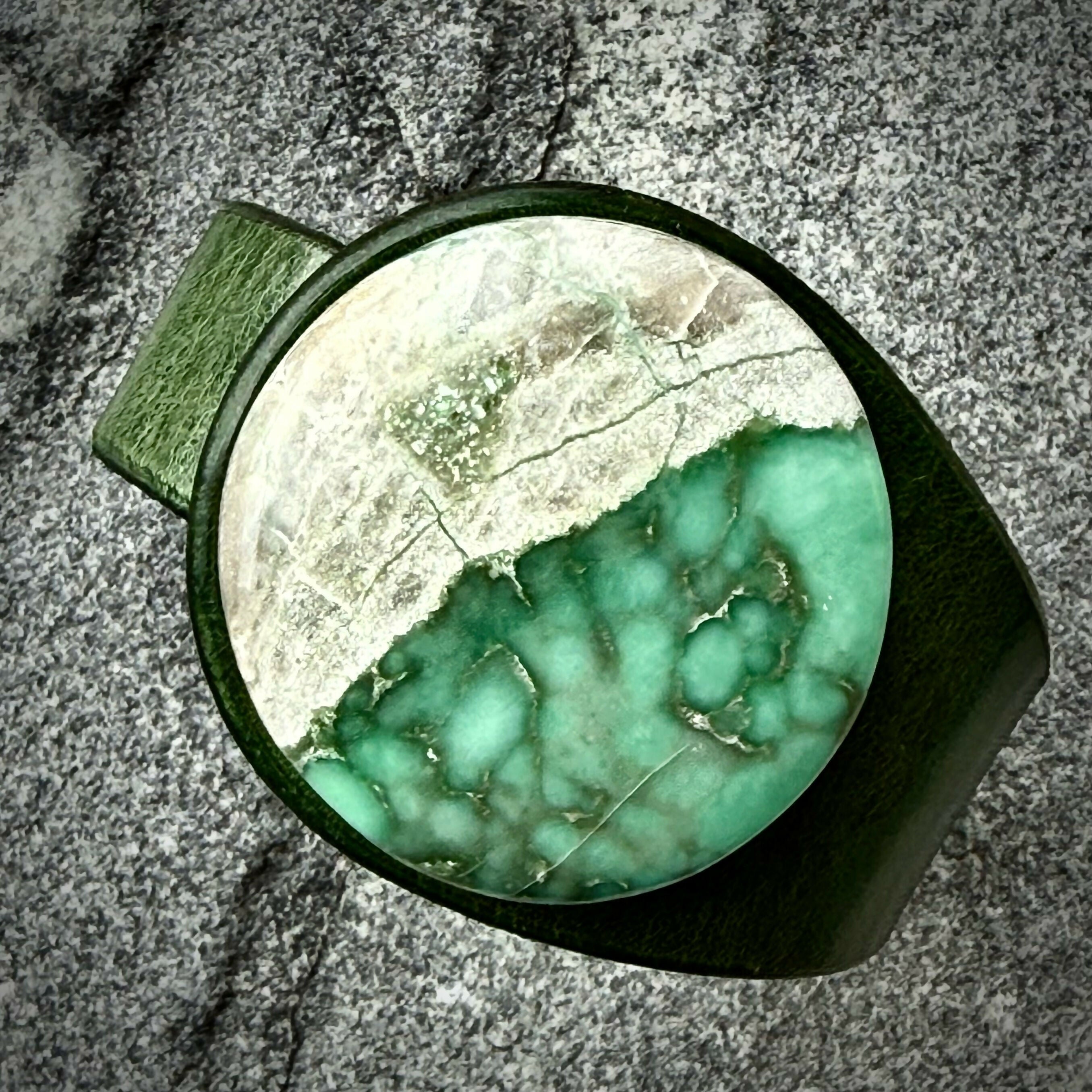 Handcrafted Natural Leather & Variscite Gemstone Bracelet - Size S or M