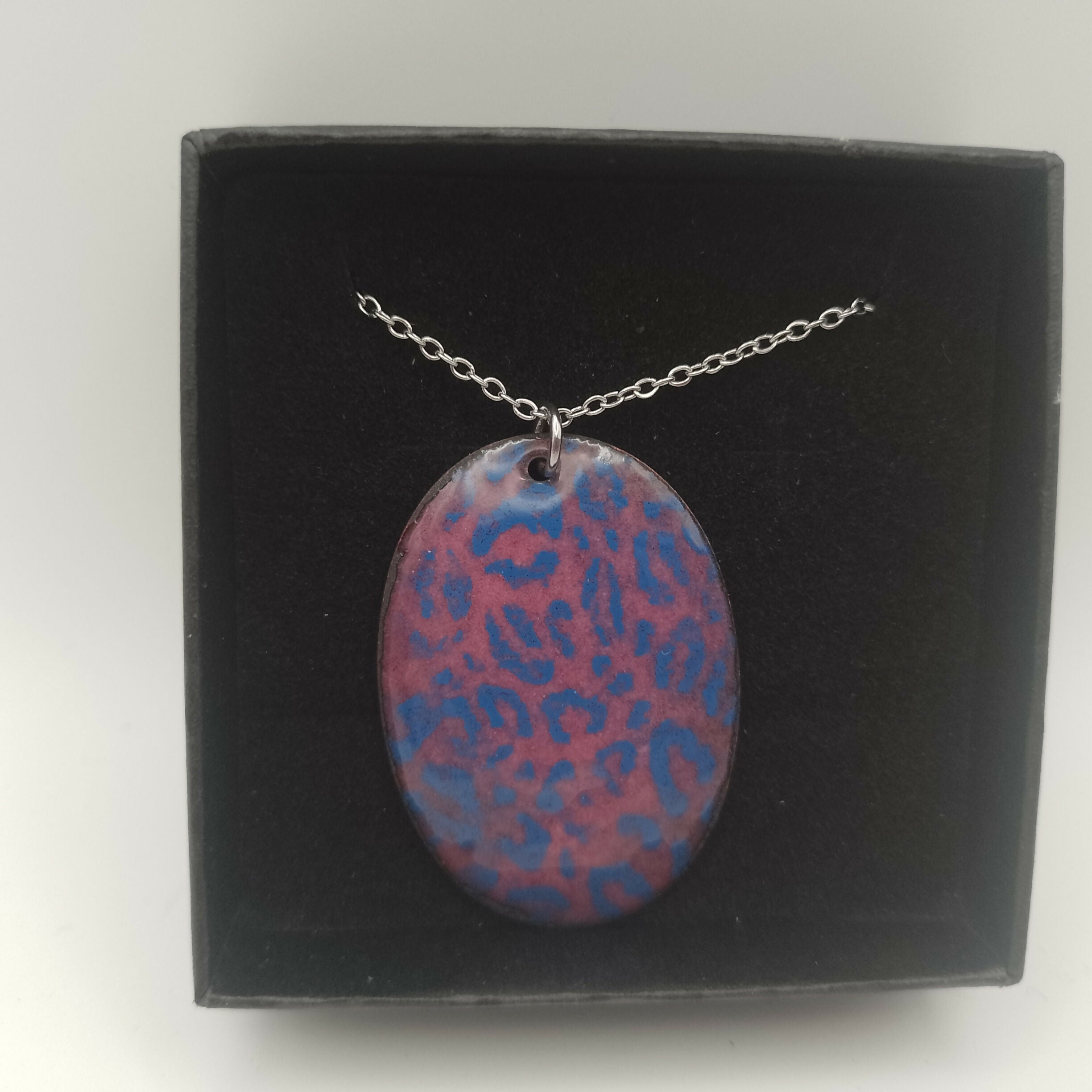 Oval Enamel Pink Pendant with Leopard print