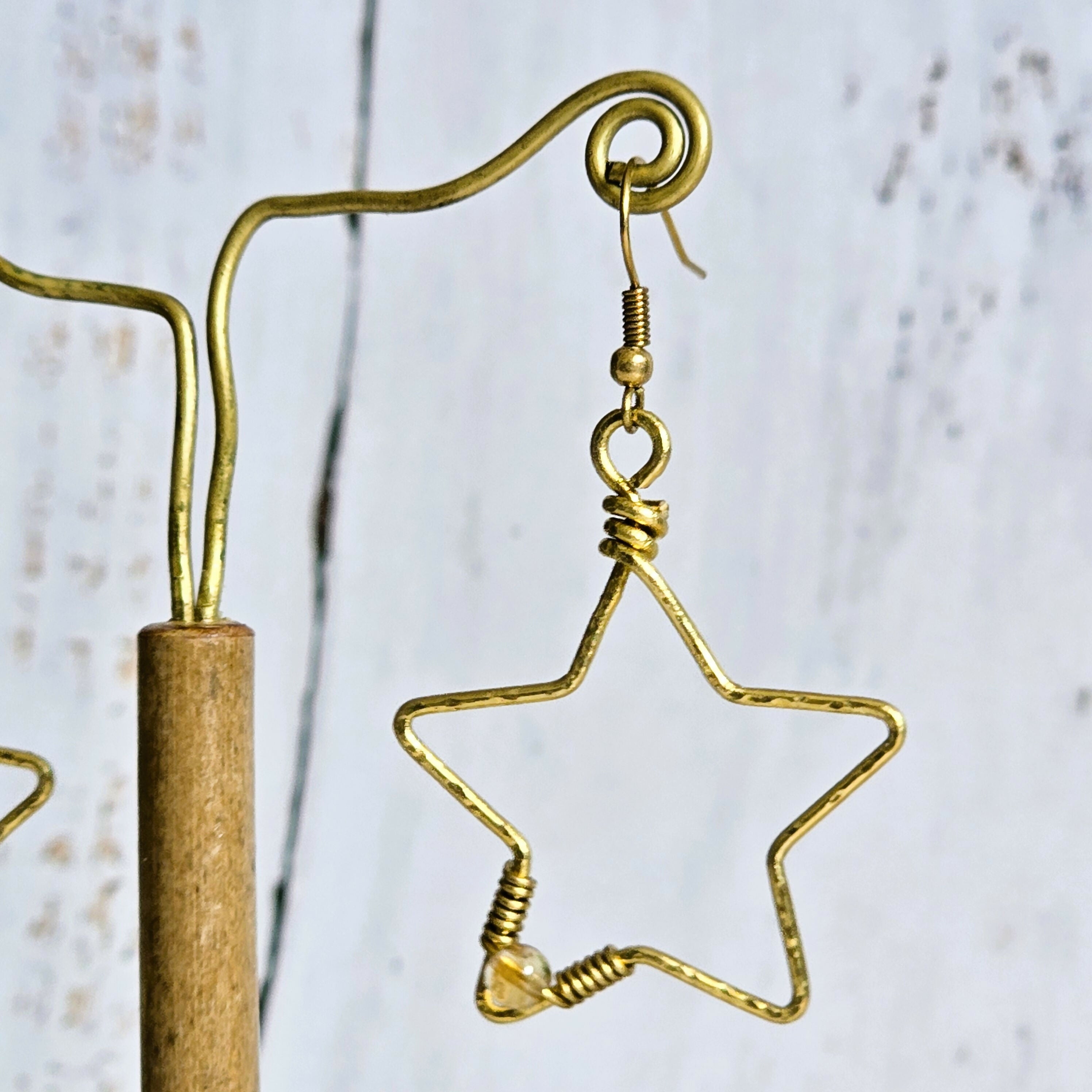 Citrine Star Gemstone Earrings; Delicate Gold Wire Bohemian Earrings With Crystal Sparkle
