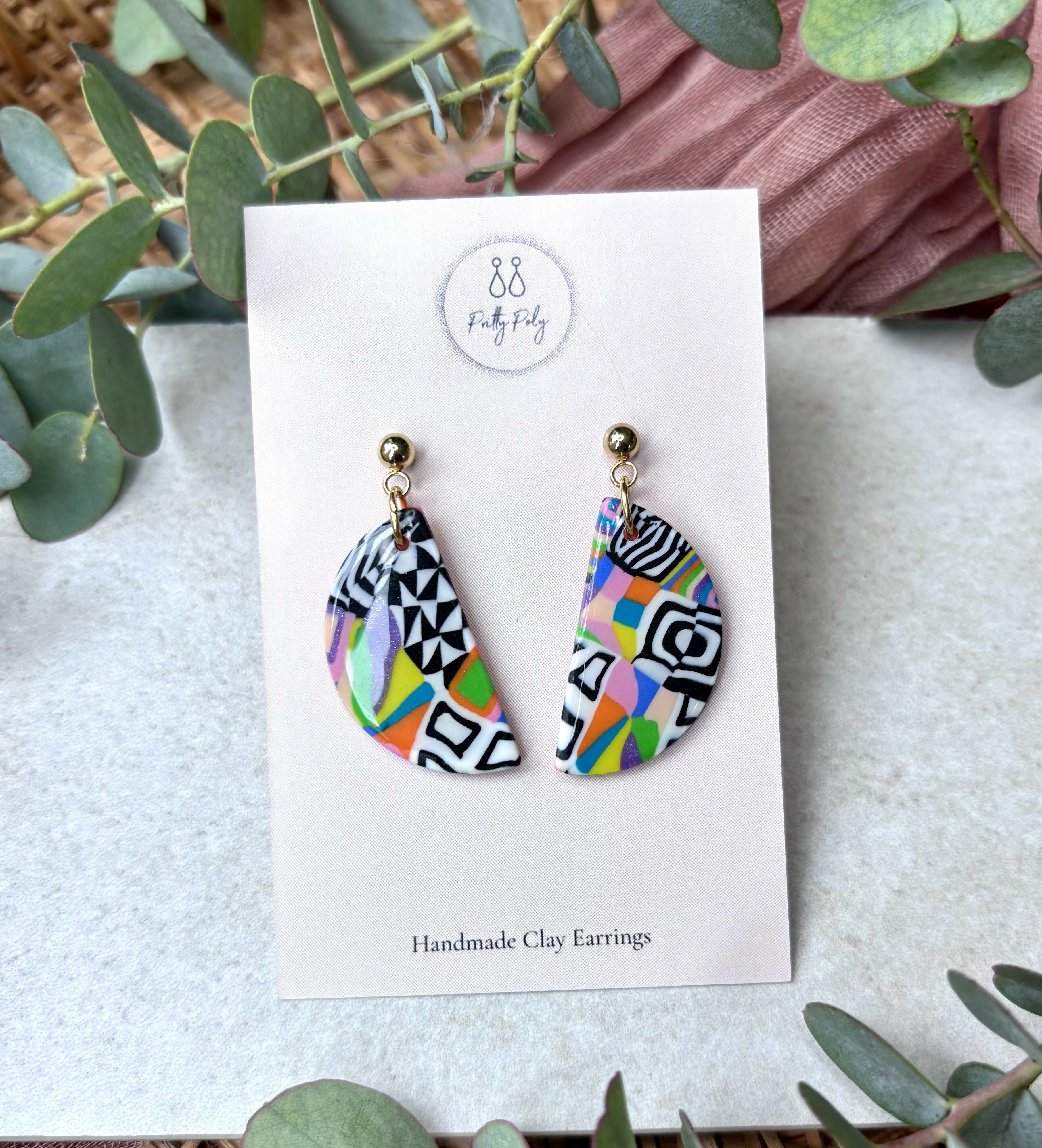 Funky Pattern Collection - Semi Circle Polymer Clay Earrings