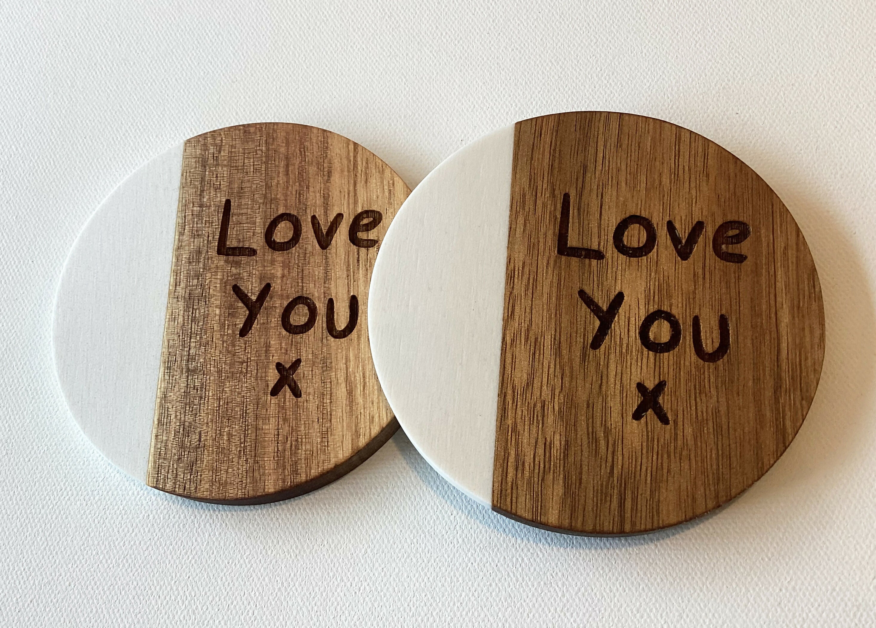 Love You Marble and Acacia Coaster