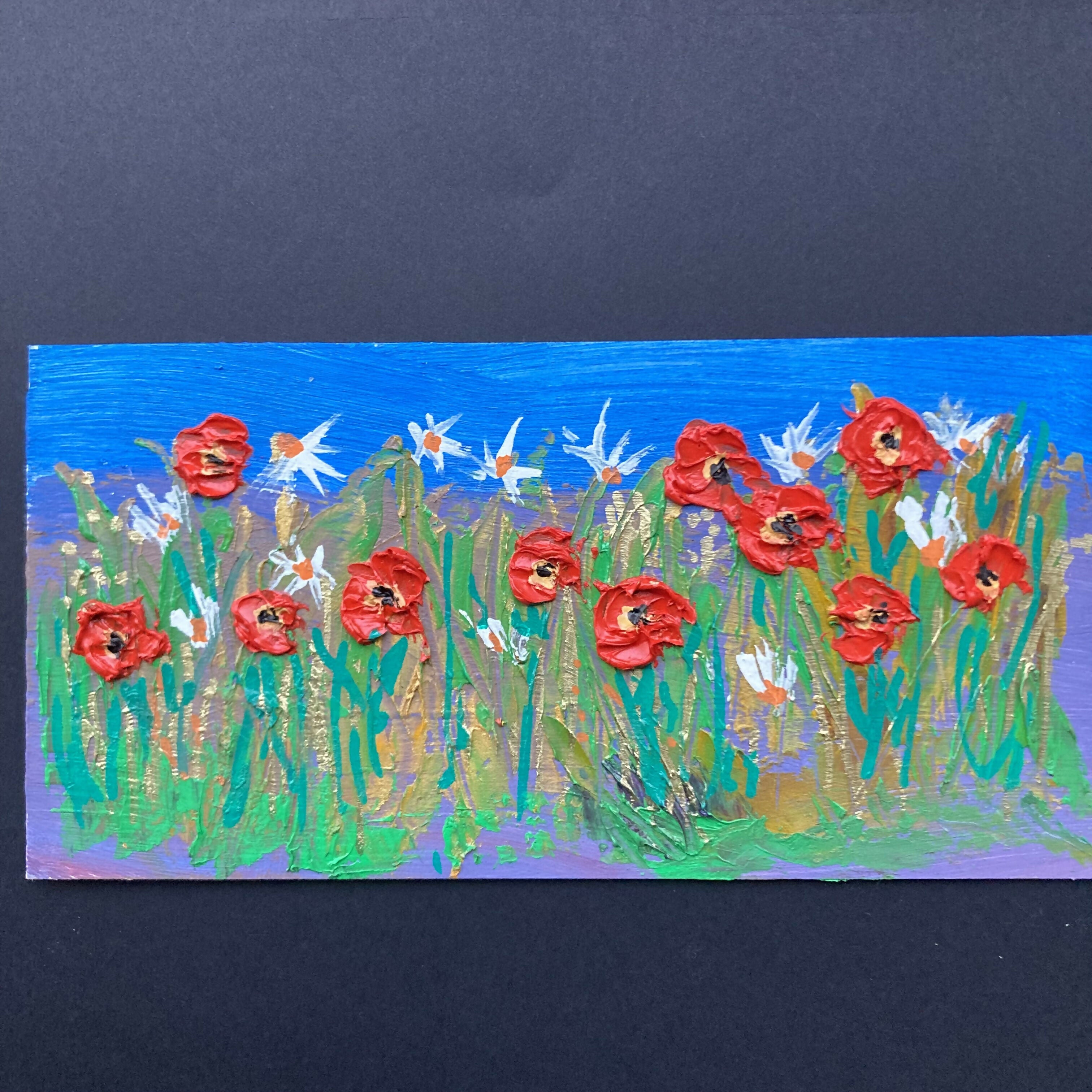 Poppies & Daisies Original Oil Painting On Wood In White Frame