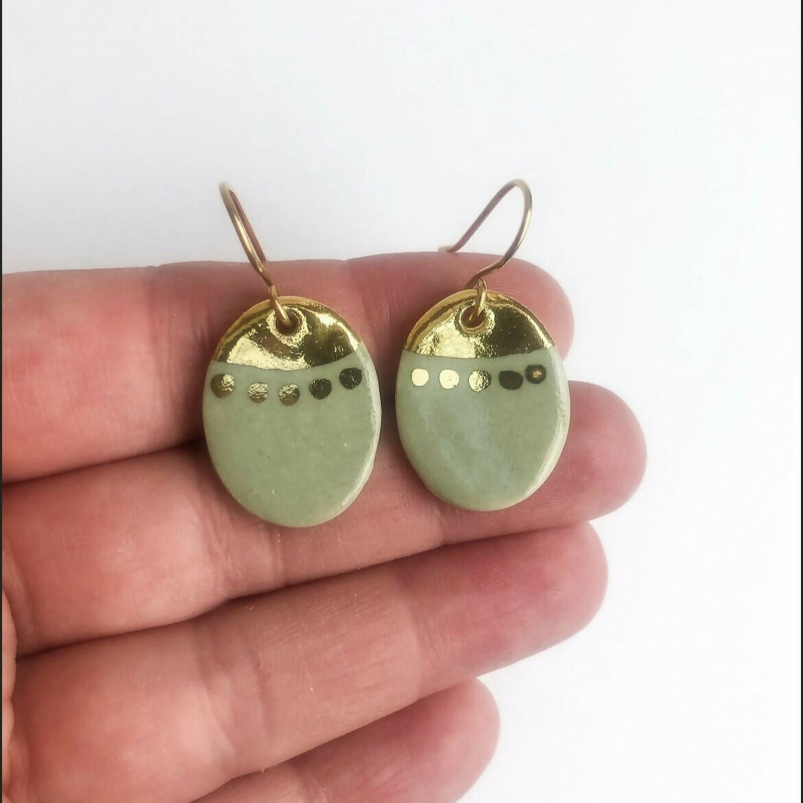 Sage Green & Gold Dangle Earrings