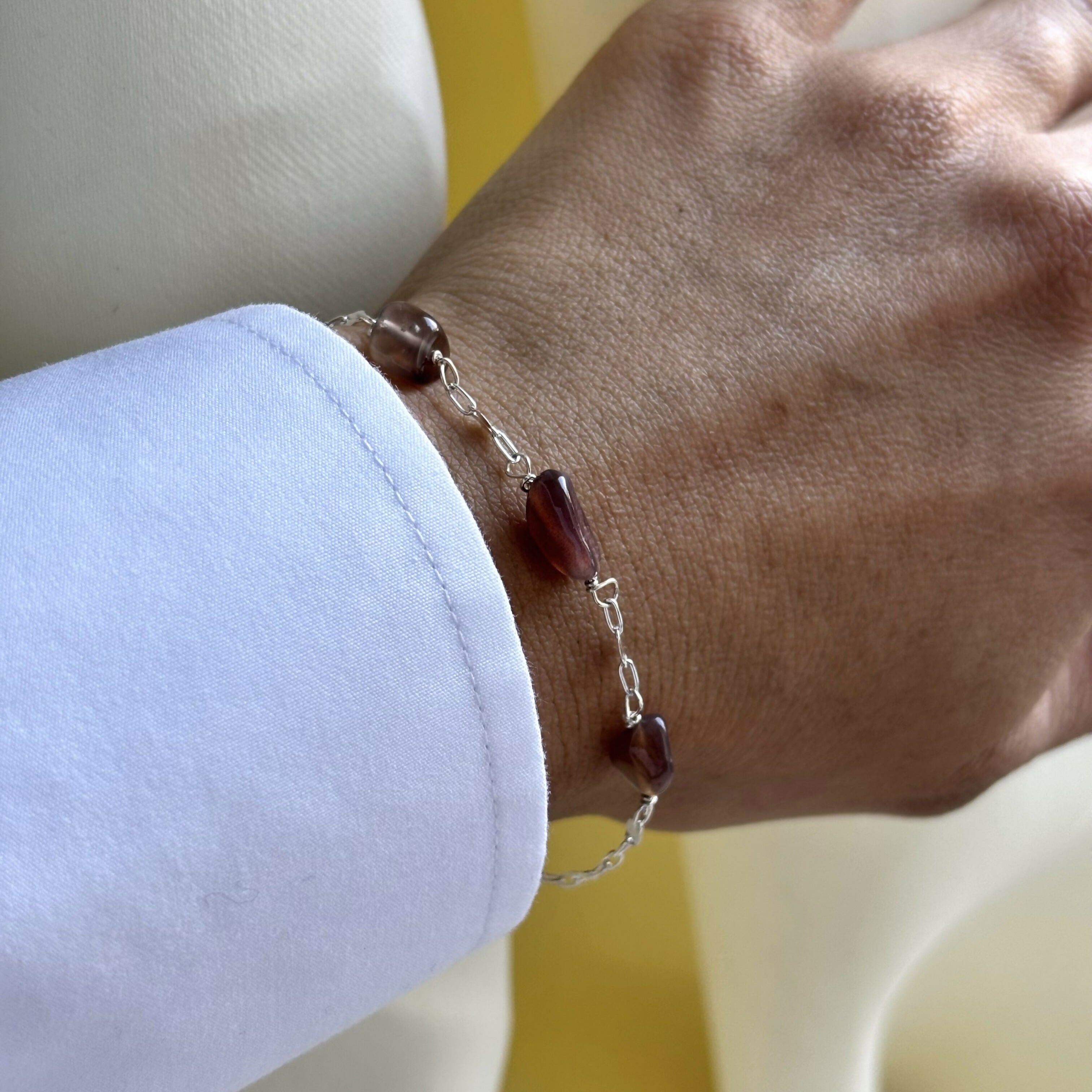 Sterling Silver Paperclip Bracelet with Jade