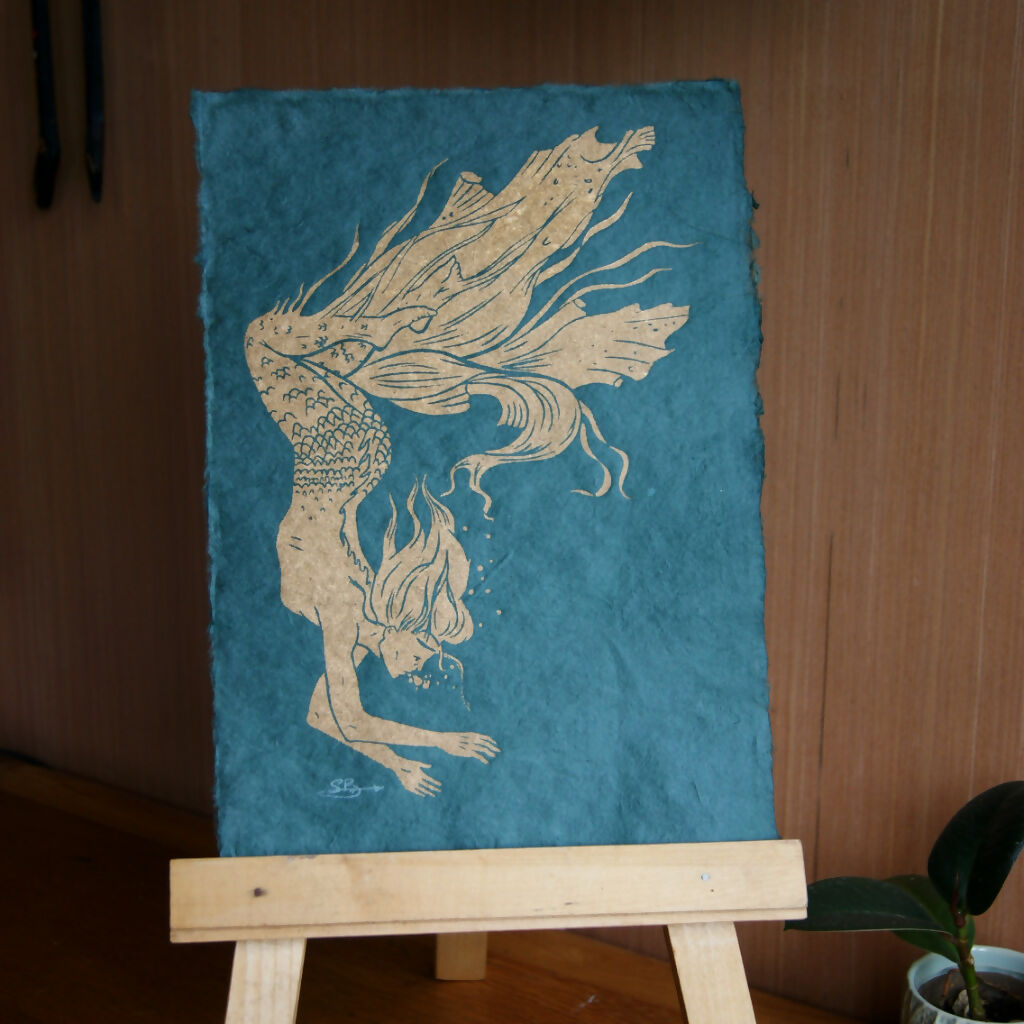 A Little Mermaid lino print
