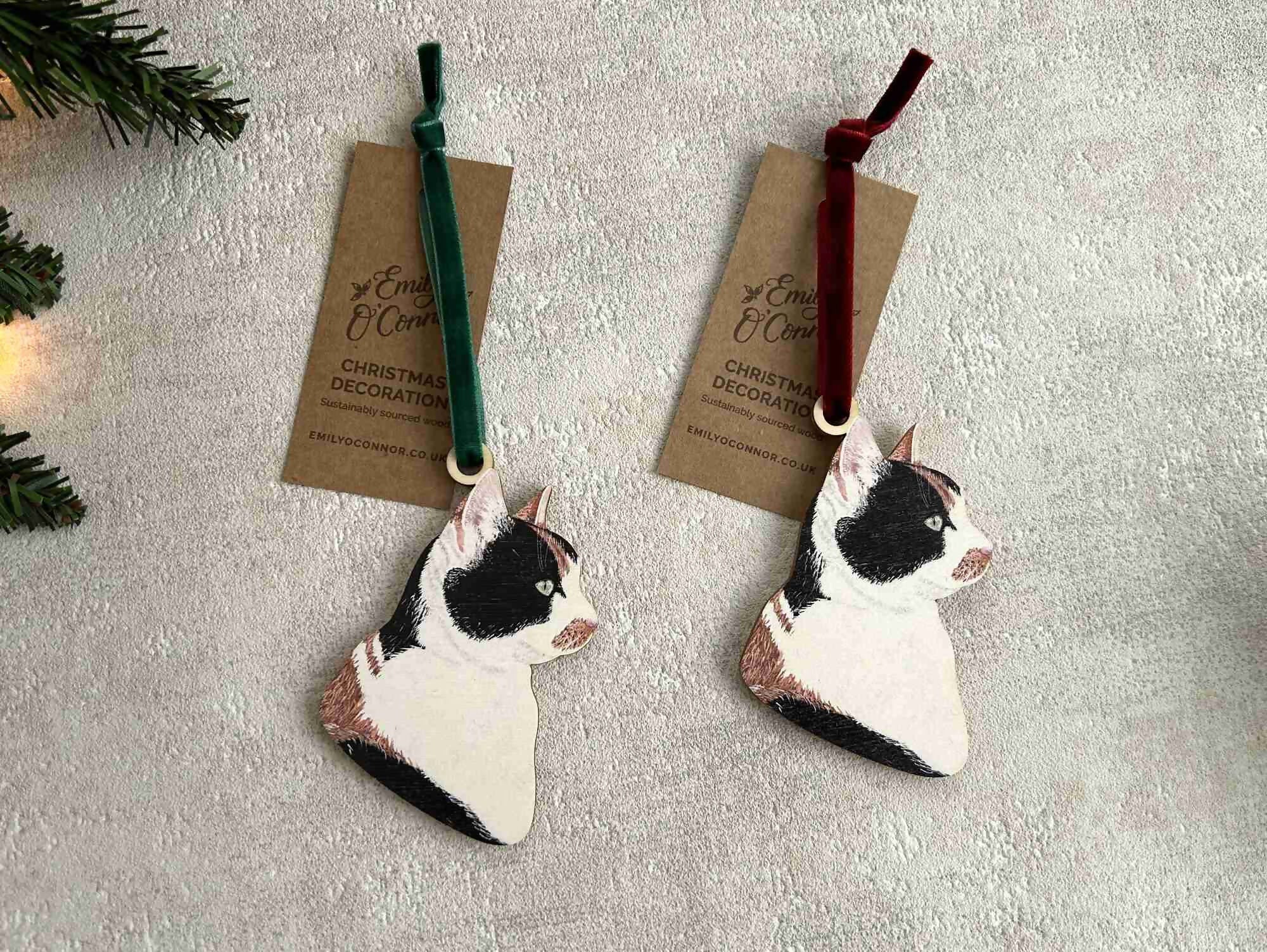 Calico Cat Wooden Christmas Tree Decoration