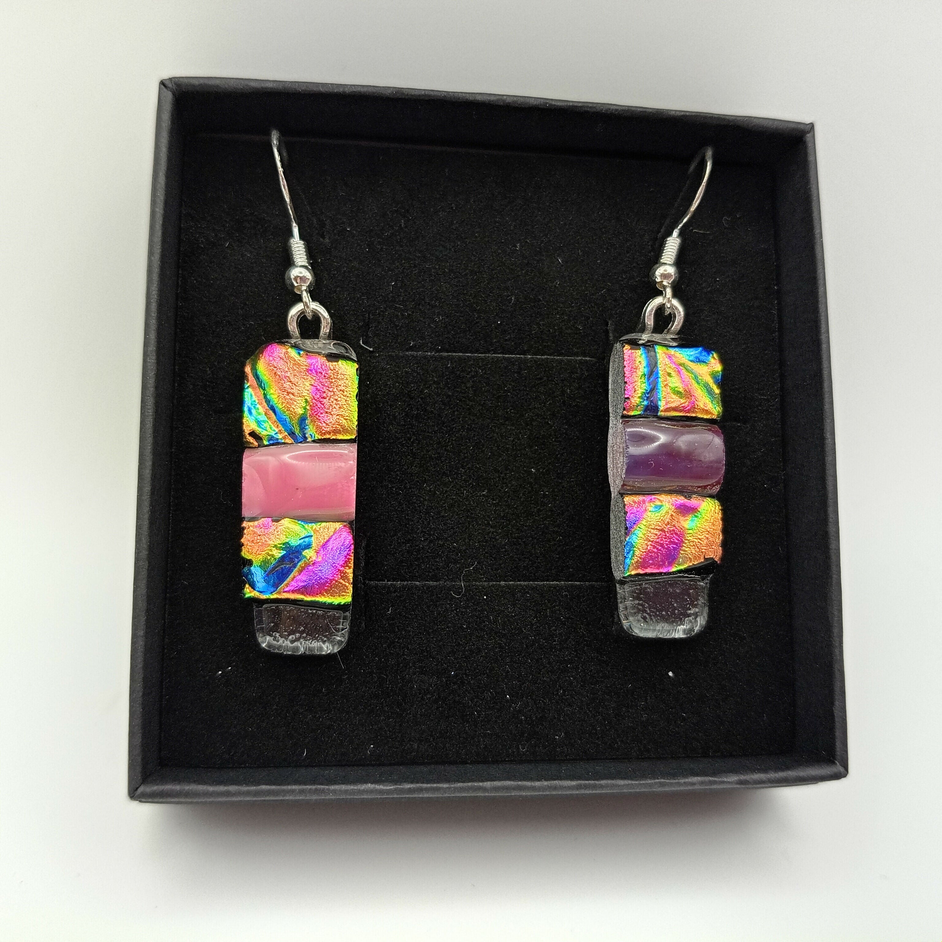 Pink, Gold and Green Dichroic Earrings