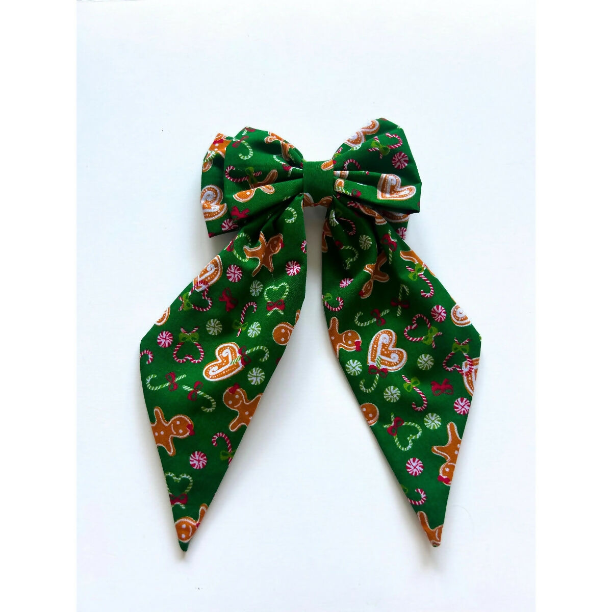 Green Gingerbread Man Christmas Hair Bow with Barrette Clip