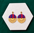 Indie Blue & Red Striped Polymer Clay Sunburst Statement Earrings