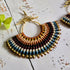 Asian Temple Earrings; Golden Brown Macrame Cord, Gold Hammered Brass Wire Spiral Statement Earrings