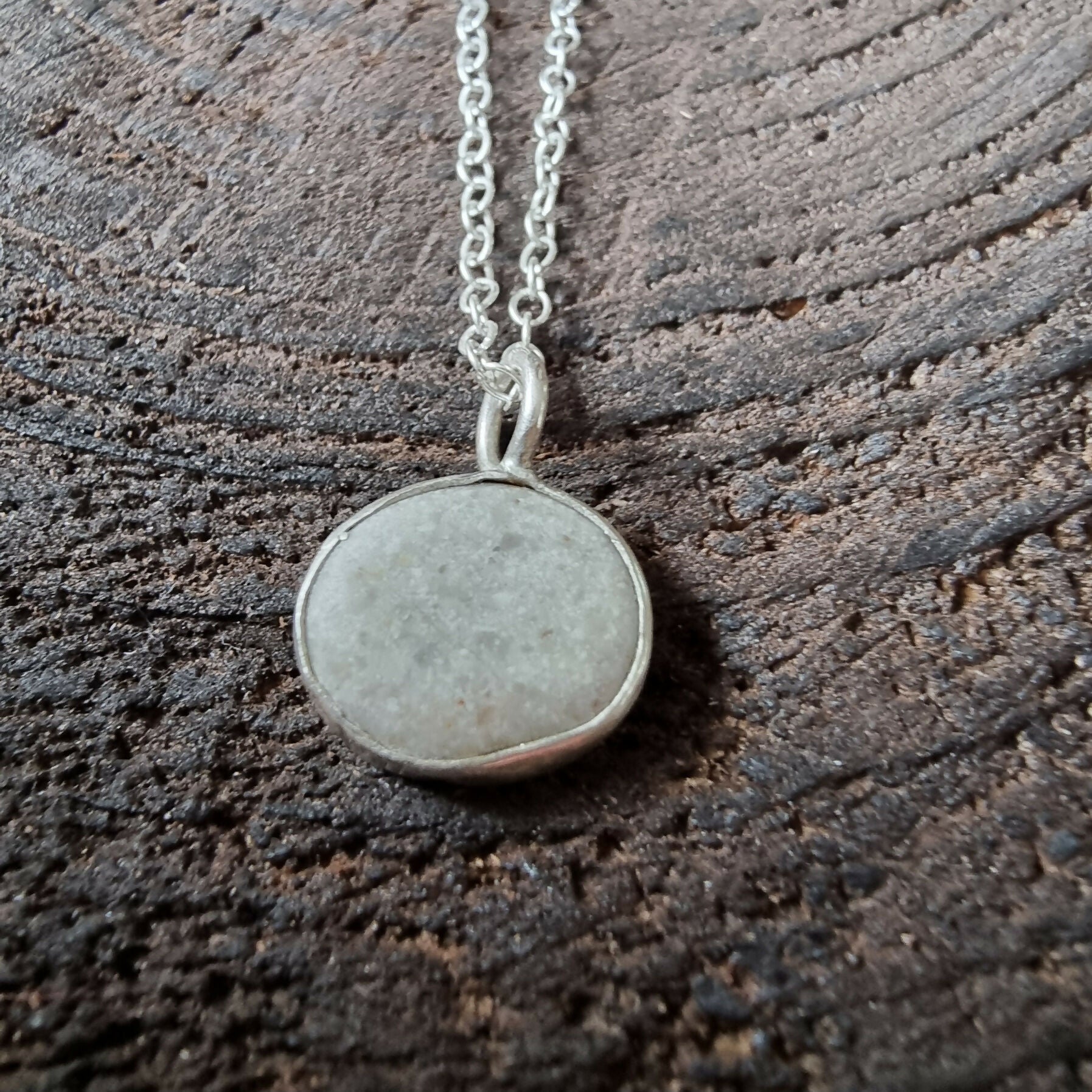 Beach Stone and Silver Pendant
