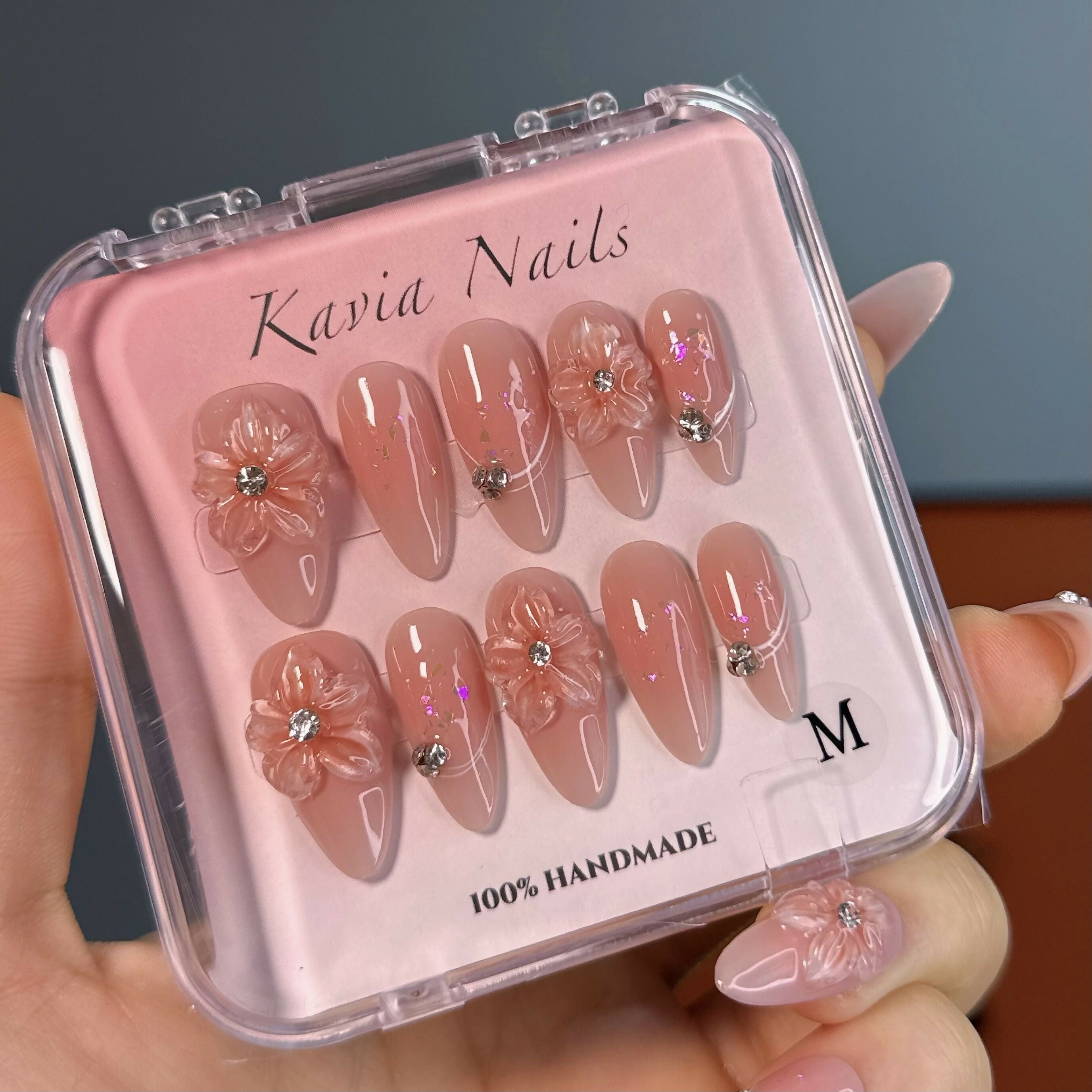 Crystal Flower Handmade press-on nails