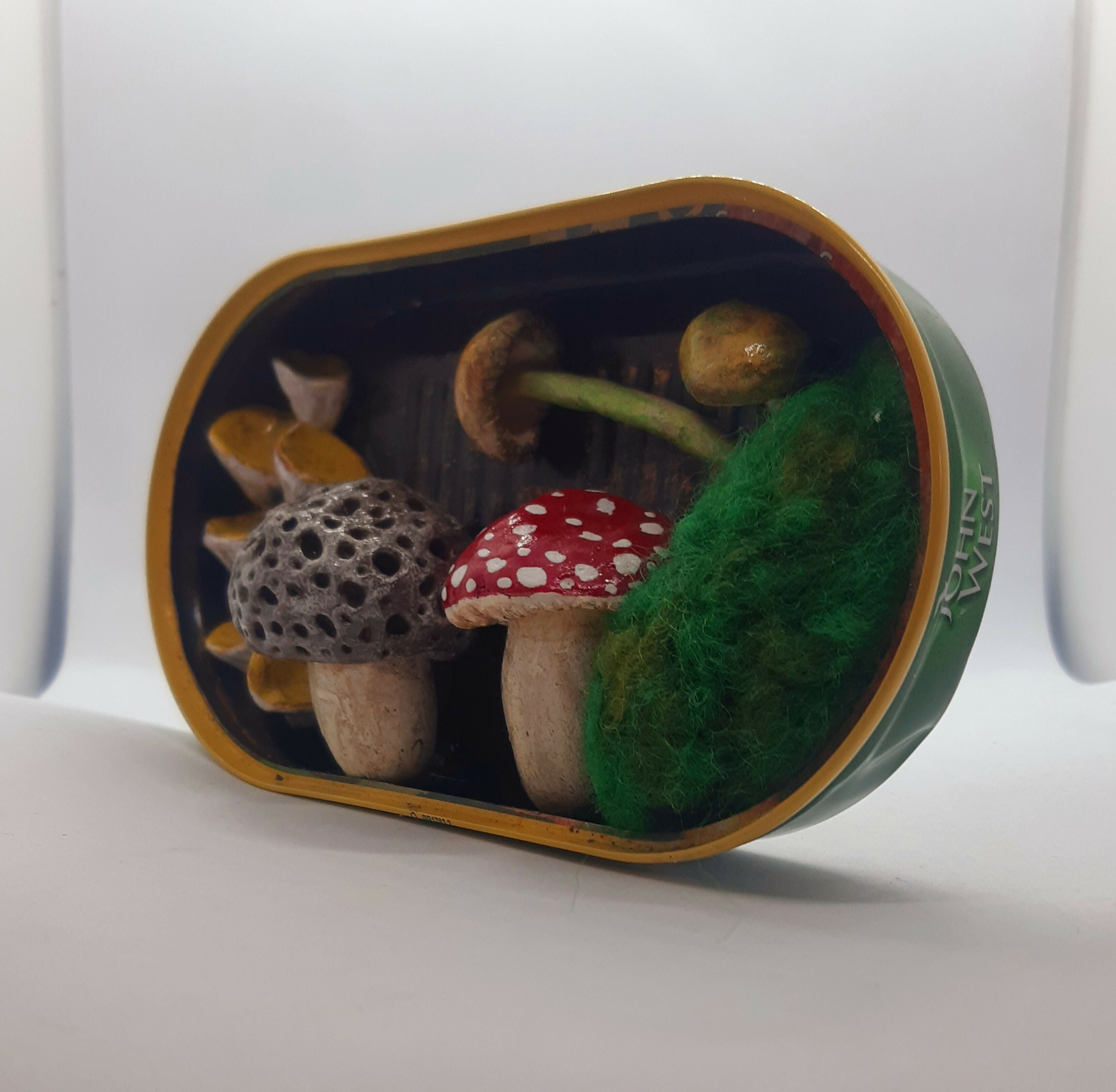 Clay Toadstool Scene in a Metal Tin