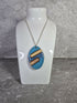 Unique Hand Crafted Double Sided Cyan and Blue Oval Pendant with Crackle Effect - Wood and Resin